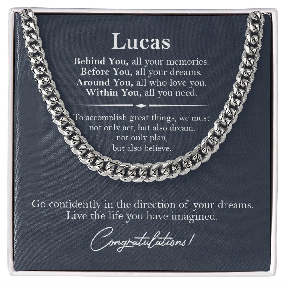 Personalized Cuban Chain Necklace for Men - Graduation Gifts for Son, Grandson, College & High School Graduates - Perfect for Christmas, Birthday & Special Occasions - Ideal for Formal Events, Date Nights & Everyday Wear