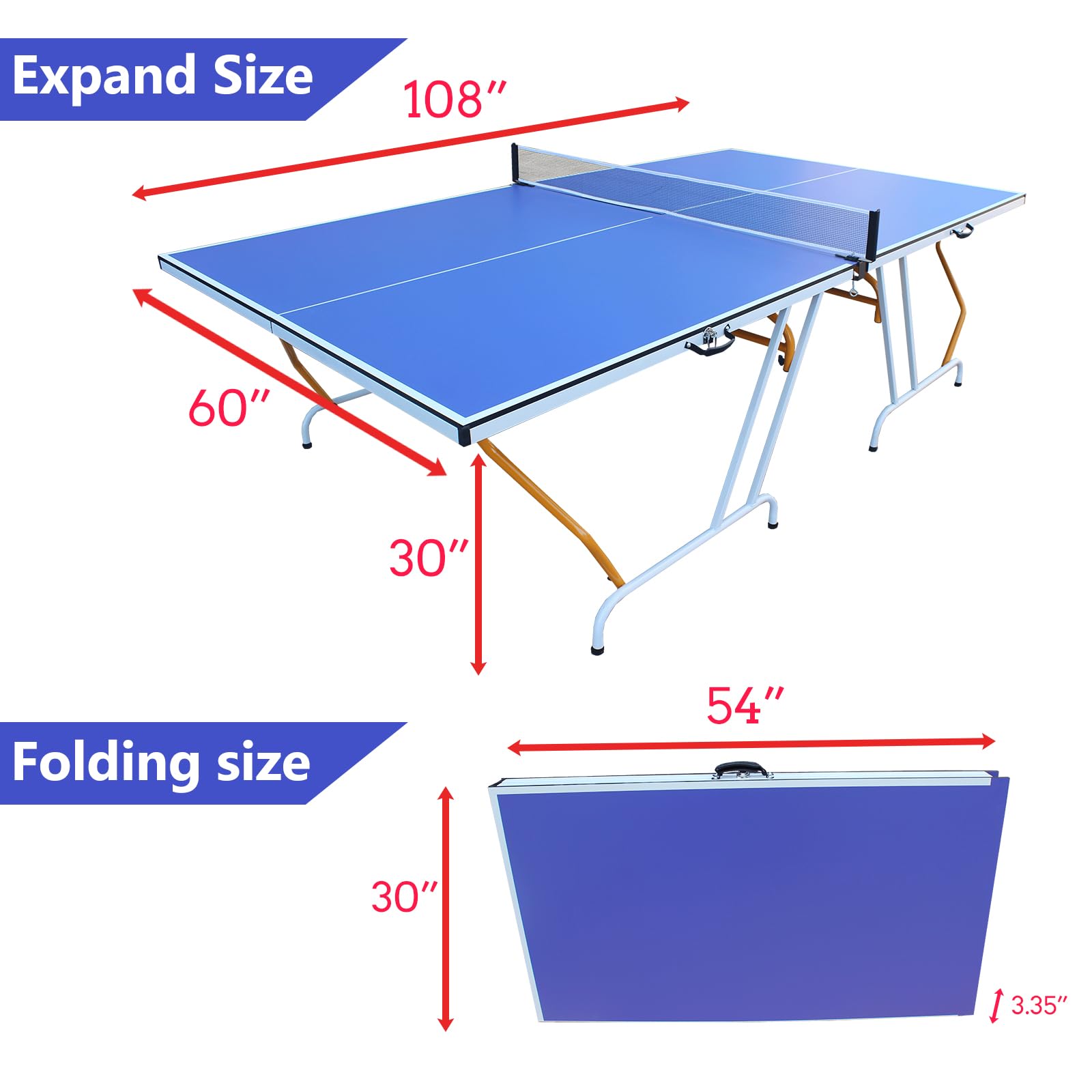 9ft Foldable Ping Pong Table for Indoor & Outdoor Use - Includes Net, 2 Paddles & 3 Balls | Perfect for Family Fun, Backyard Parties & Recreational Sports