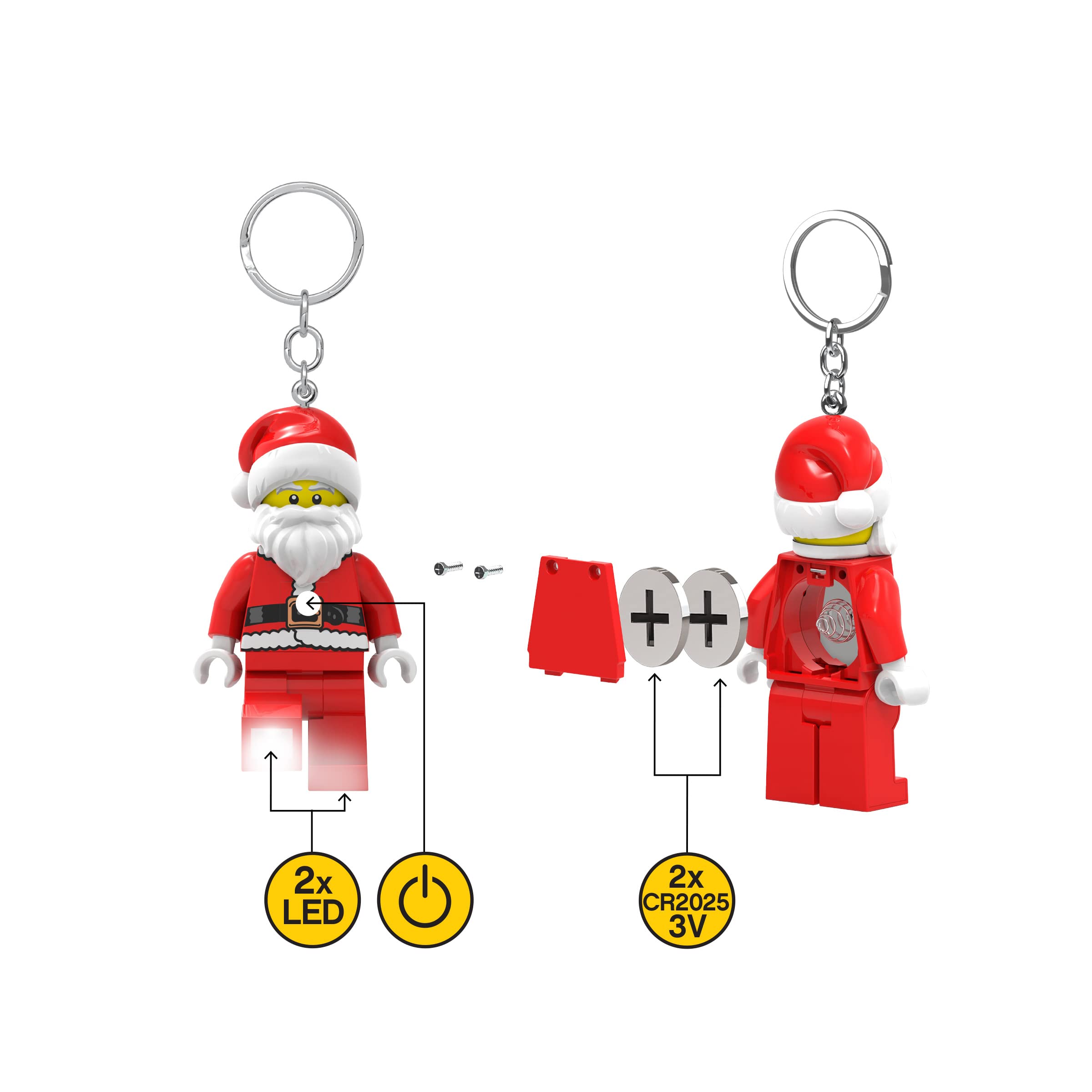 LEGO Minifigures Keychain - 3 Inch Tall Santa Claus Figure with Light (KE189H) - Perfect for Christmas Gifts, Party Favors & Keychain Decorations