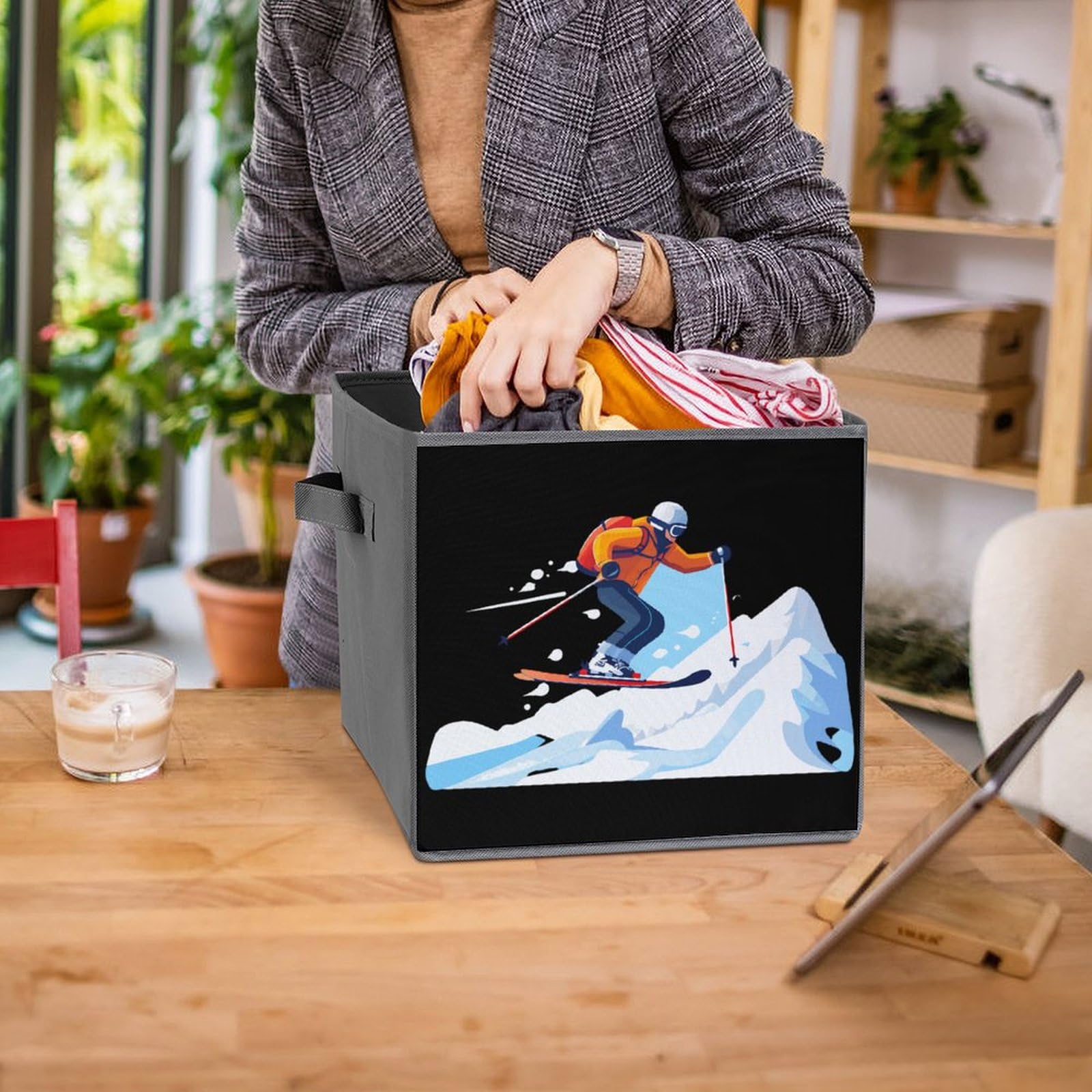 Foldable Storage Cubes with Handles - 6 Pack Organizer Bins for Ski Gear, Closet, and Home Organization - Perfect for Travel, Bedroom, and Office Storage