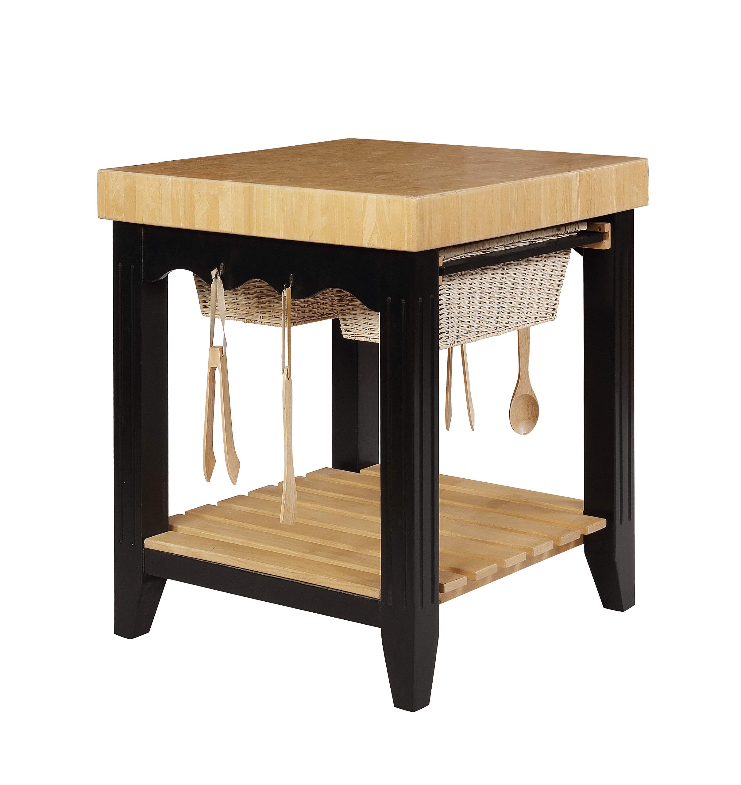 Premium Powell Color Story Black Butcher Block Kitchen Island - Durable Wooden Countertop for Food Prep, Dining & Entertaining - Perfect for Modern Farmhouse, Industrial & Rustic Kitchen Designs