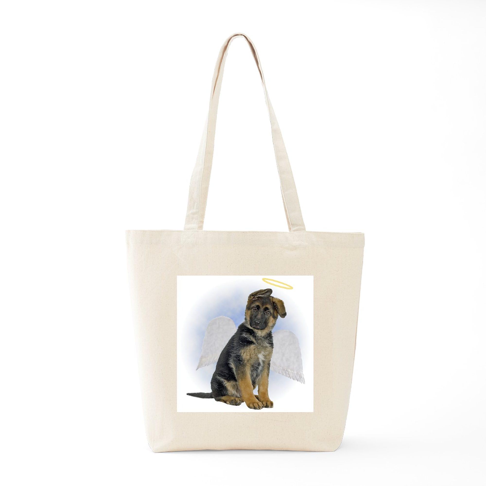 **Angel German Shepherd Puppy Canvas Tote Bag - Reusable Natural Shopping Bag for Groceries, Beach, Work & Travel**