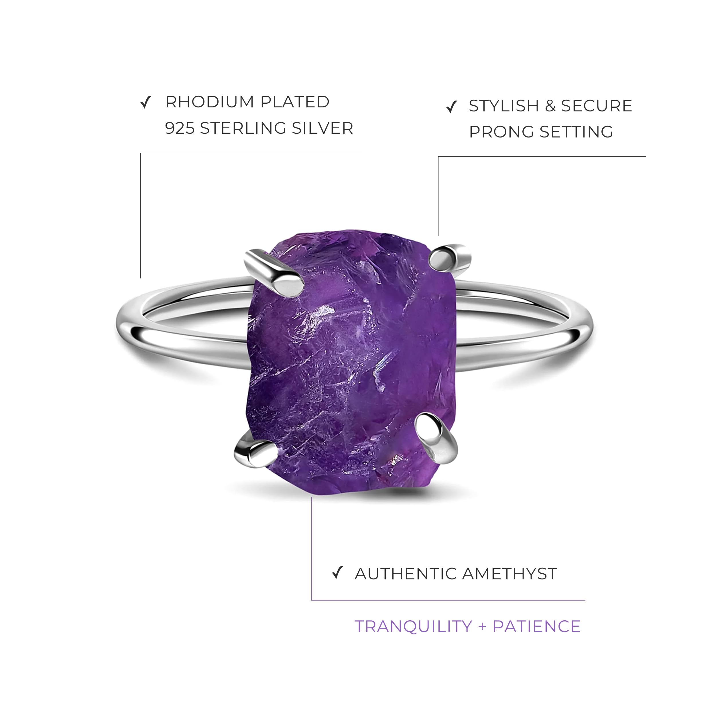 Moon Magic - Genuine Moonstone, Amethyst, Rose Quartz & Aquamarine Rings in 925 Sterling Silver & 18K Rose Gold | Raw Crystal Jewelry for Women | Perfect for Spiritual Healing, Meditation & Boho Fashion