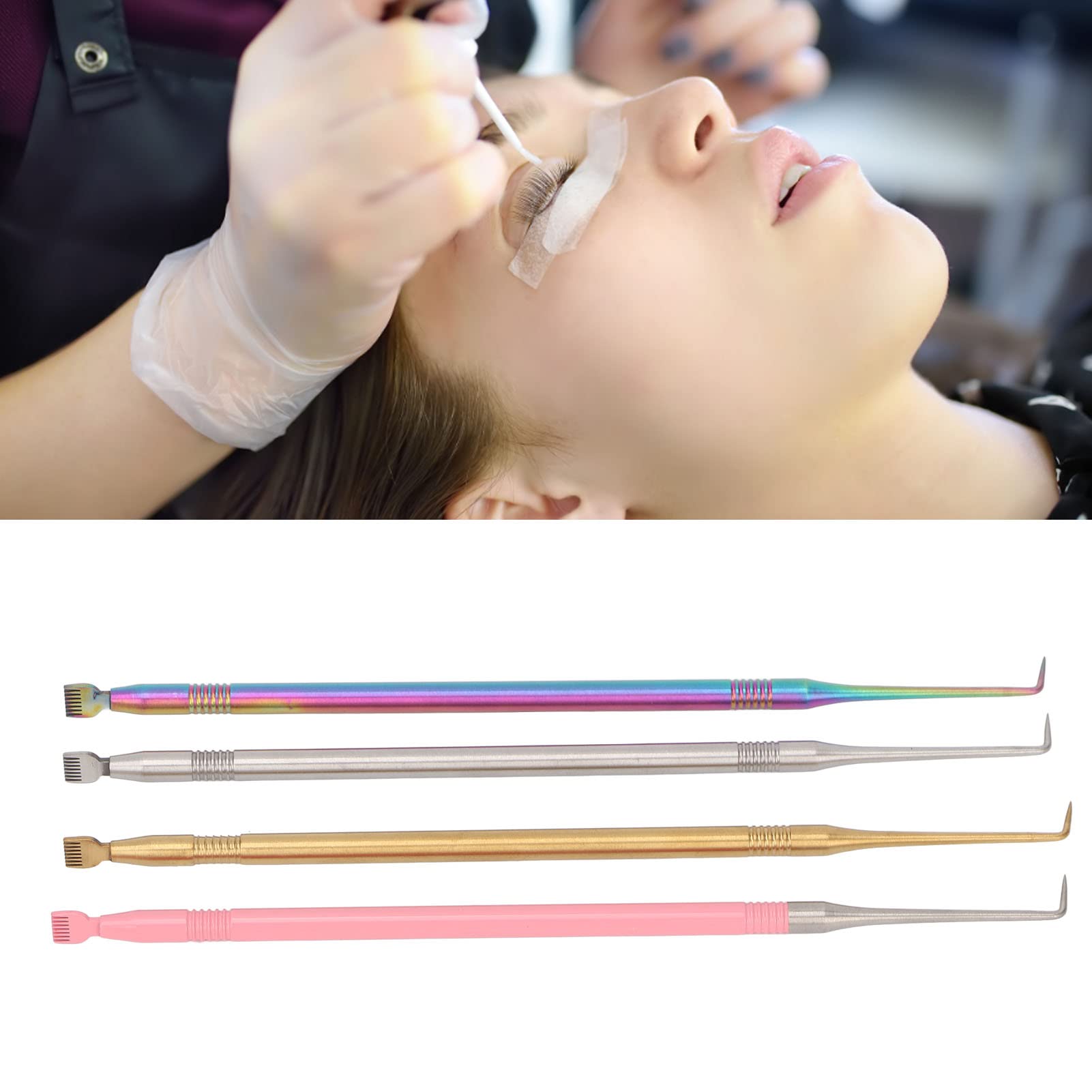 4pcs Professional Eyelash Lift Perm Kit with Stainless Steel Separation Comb - Lash Extension Separator Tool for Eyebrow Tinting & Curling - Perfect for Salon Professionals & Home Beauty Care