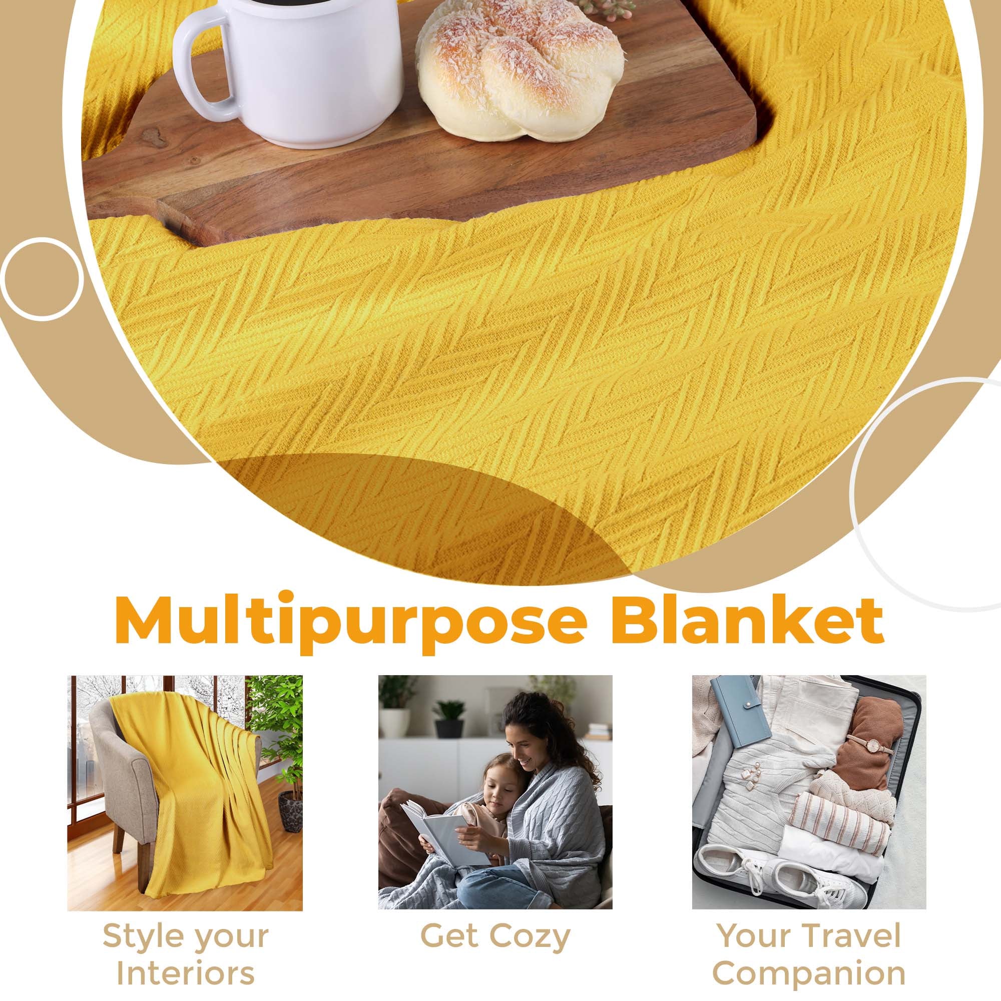 Soft All-Season Chevron Cotton Bed Blanket & Sofa Throw - Cozy Home Decor for Living Room, Bedroom, and Travel