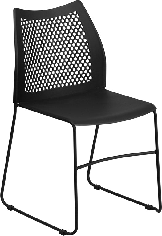 FLASH HERCULES Series 661 lb Capacity Black Stackable Folding Chair with Air Vent - Heavy Duty Event, Banquet, Conference & Outdoor Use
