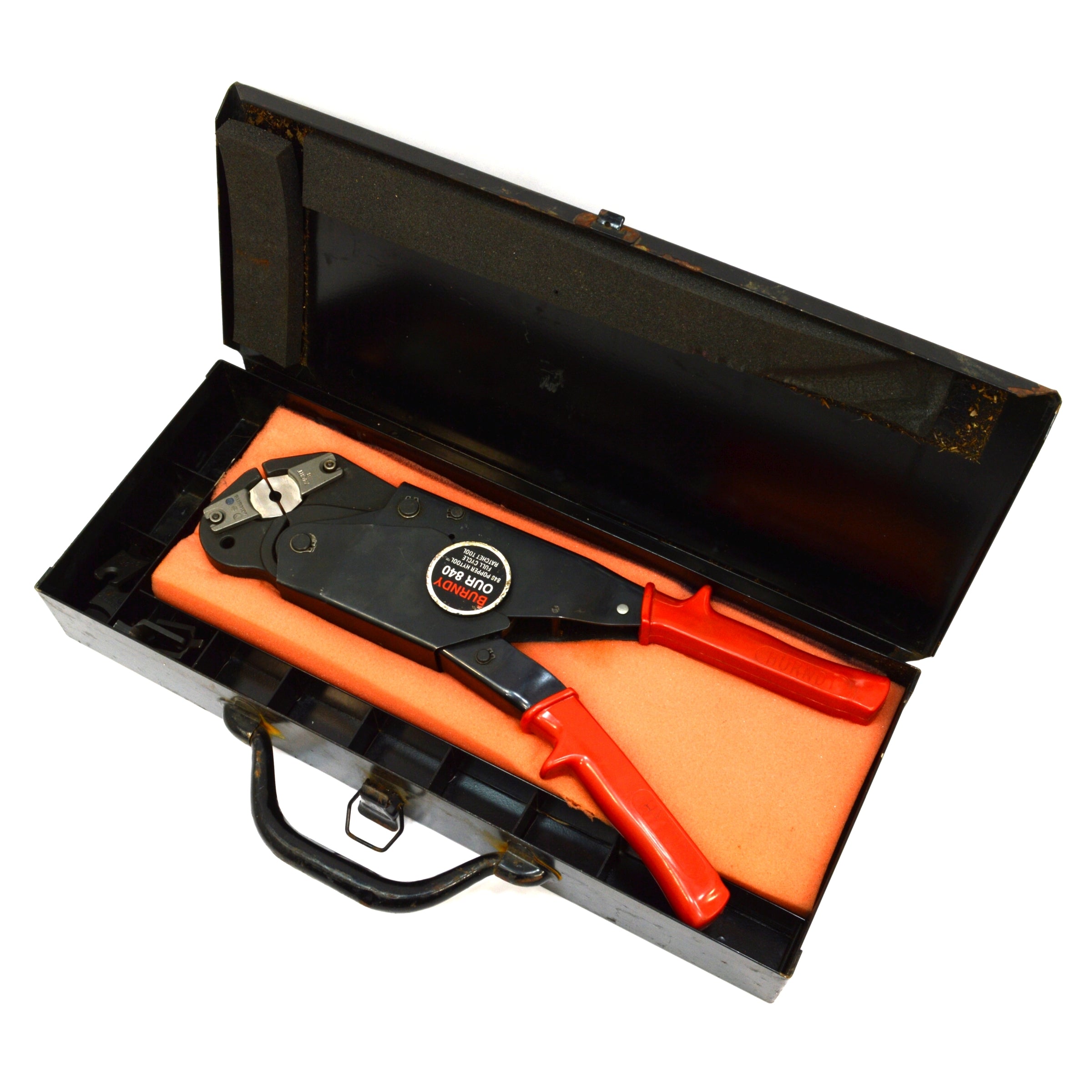 BURNDY OUR840 HYTOOL Ratchet Crimping Tool with (3) Die Sets - Used in Excellent Condition - Perfect for Electrical Wiring and Cable Terminations