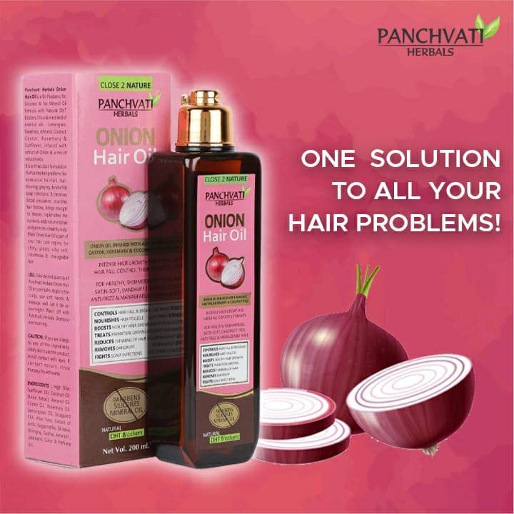 Panchvati Herbals Onion Hair Oil 200ml - Controls Hair Fall & Breakage, Promotes Healthy Hair Growth, Reduces Thinning - Natural Hair Care Solution for Stronger, Thicker Hair - Perfect for Daily Hair Treatment & Scalp Massage