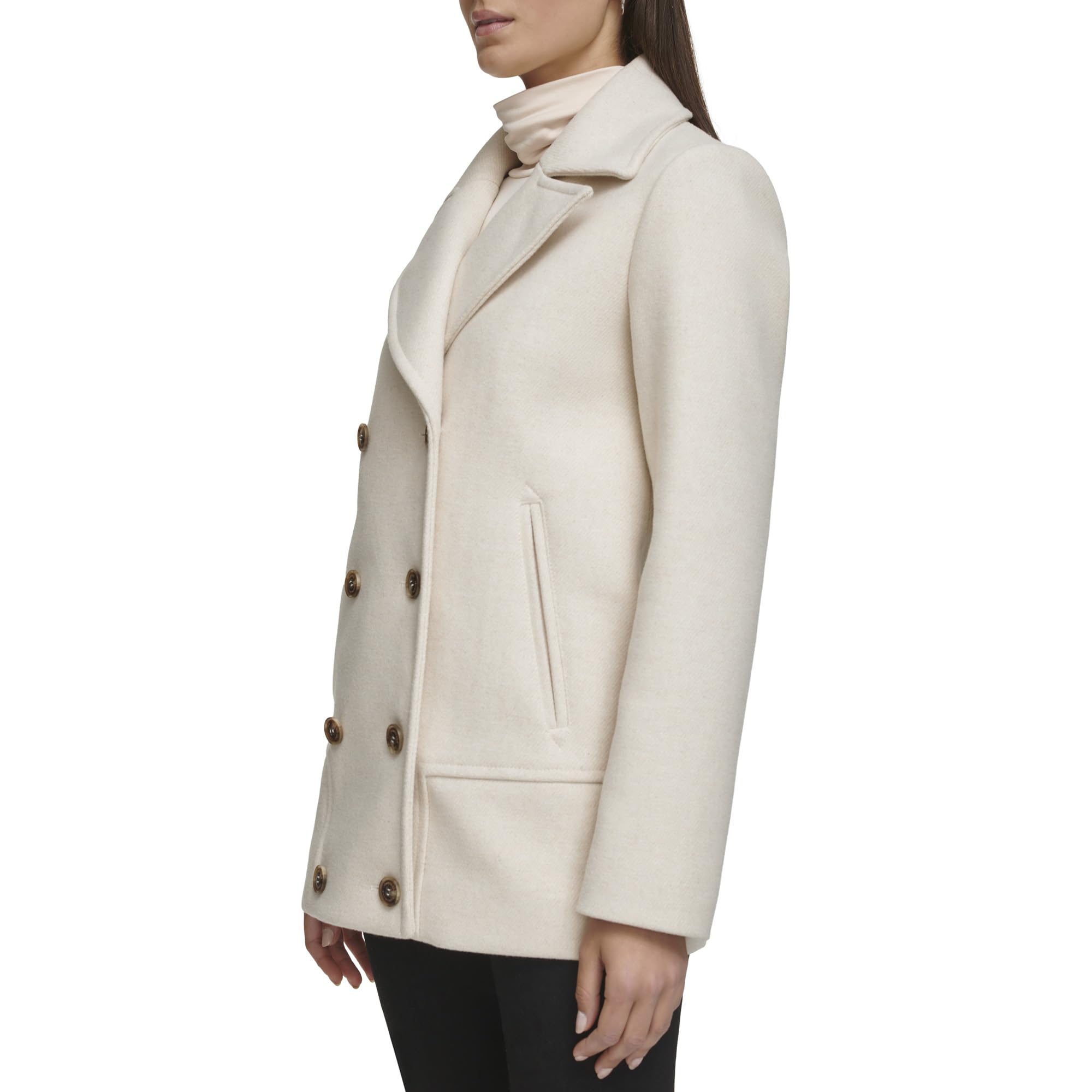 Kenneth Cole Women's Wool Coat with Double Breasted Notch Collar & Button Details - Perfect for Office, Business Meetings & Winter Fashion