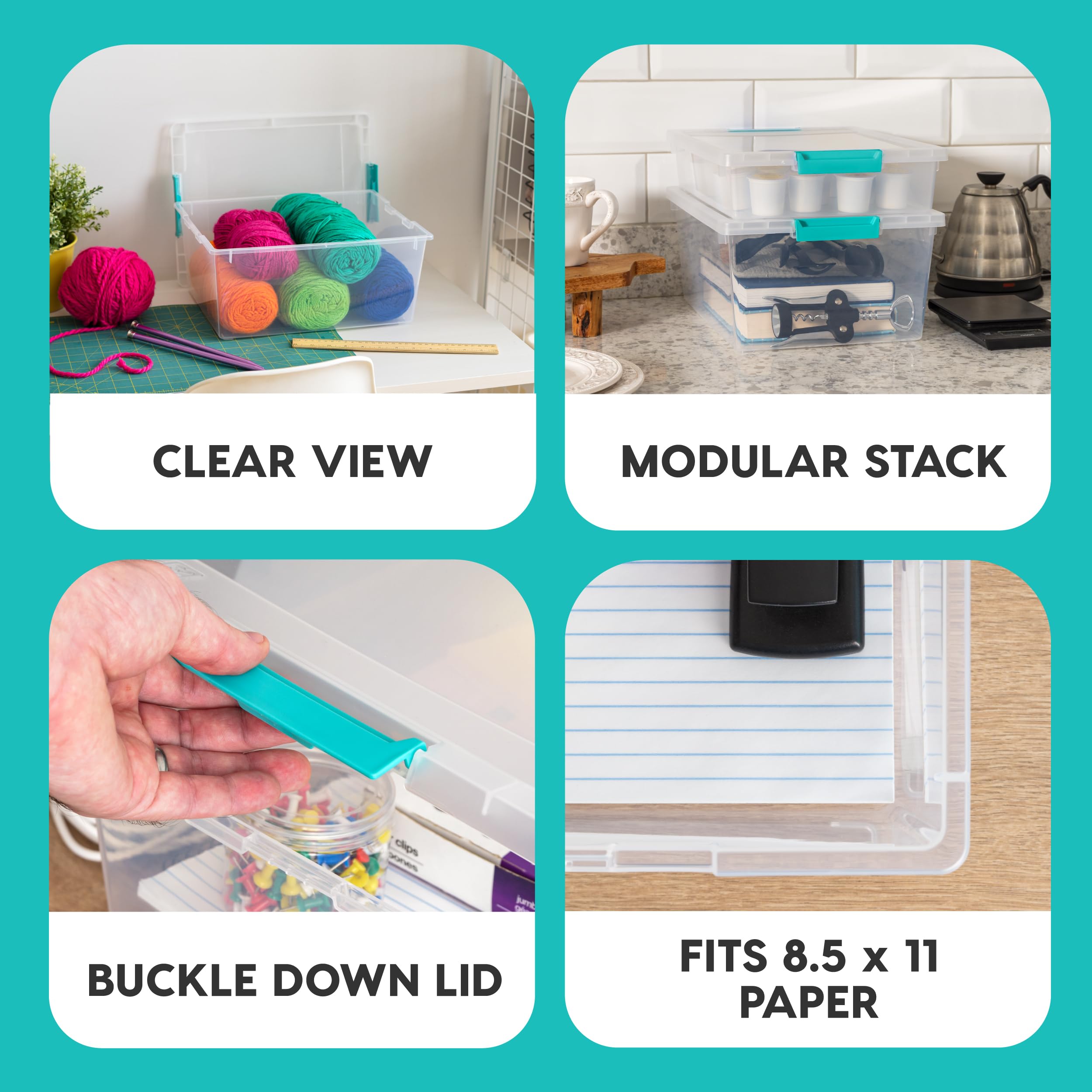 IRIS USA 12 Quart Clear Plastic Storage Bins with Lids - 4 Pack Stackable Organizing Containers for Sensory Bins, Craft Supplies, Home, Office & School Organization | Perfect for Toy Storage, Art Supplies & Clutter Control