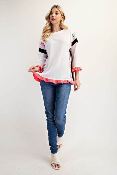 Celeste Plus Size Ruffle Sleeve Color Block Blouse - Women's Fashion Tops for Casual Wear, Office & Date Night Outfits