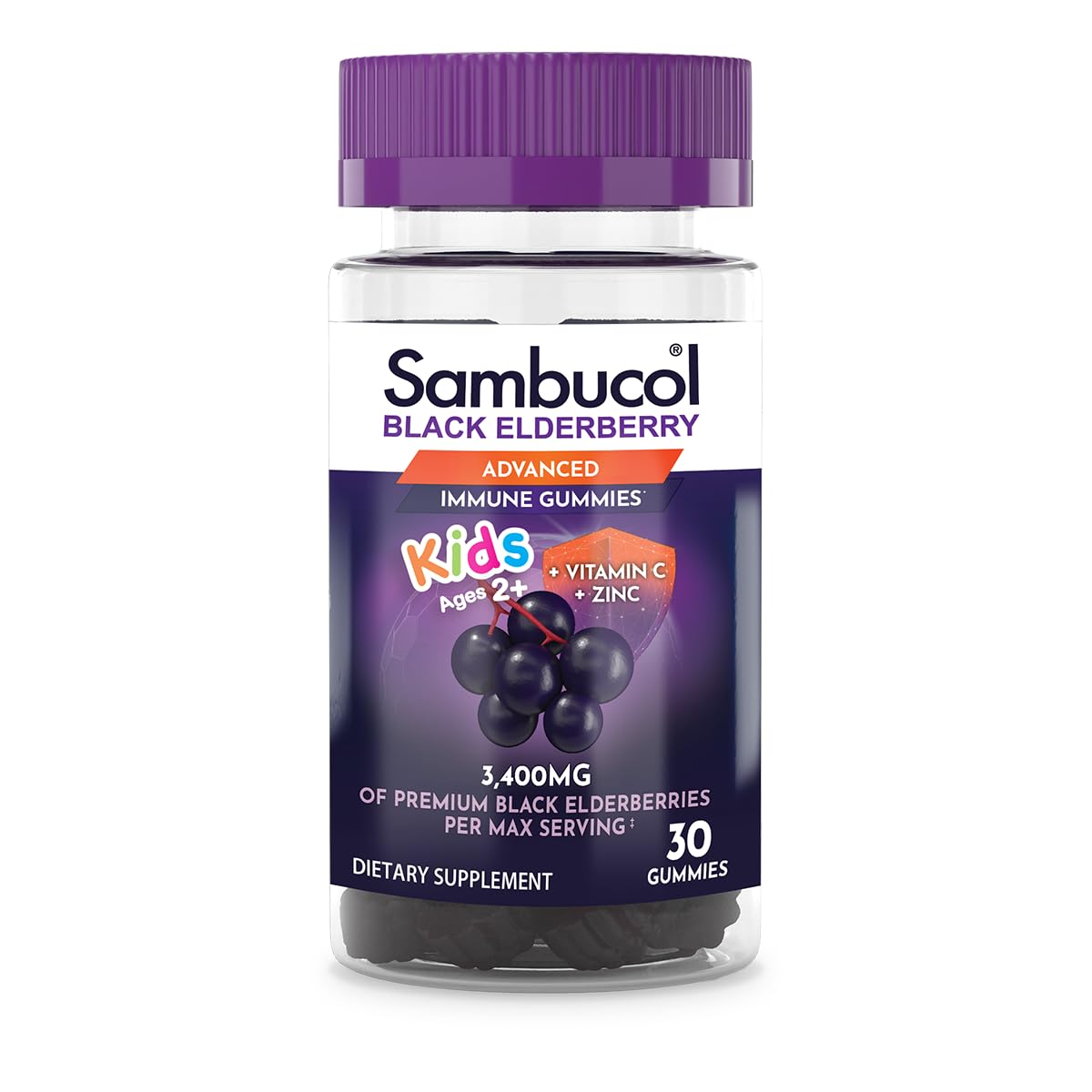Sambucol Black Elderberry Gummies for Kids - Immune Support with Zinc & Vitamin C - 30 Count - Delicious Berry Flavor for Daily Wellness & School Days