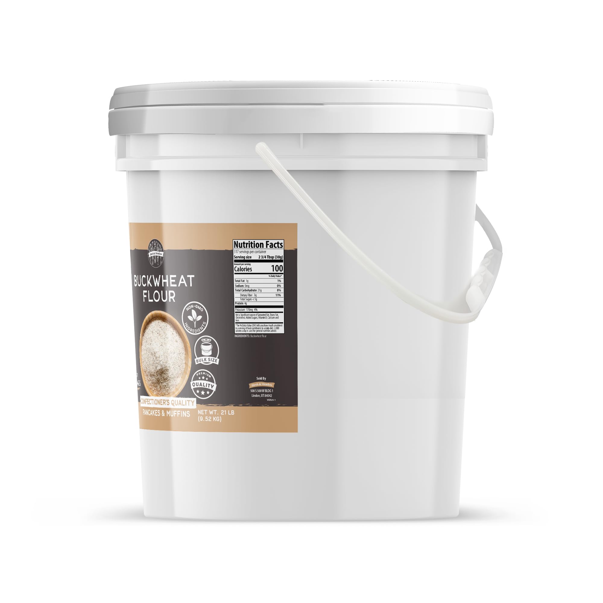 Organic Buckwheat Flour 3.5 Gallons - Gluten-Free, Non-GMO, Light & Airy Texture - Perfect for Baking Bread, Pancakes & Crepes - Birch & Meadow