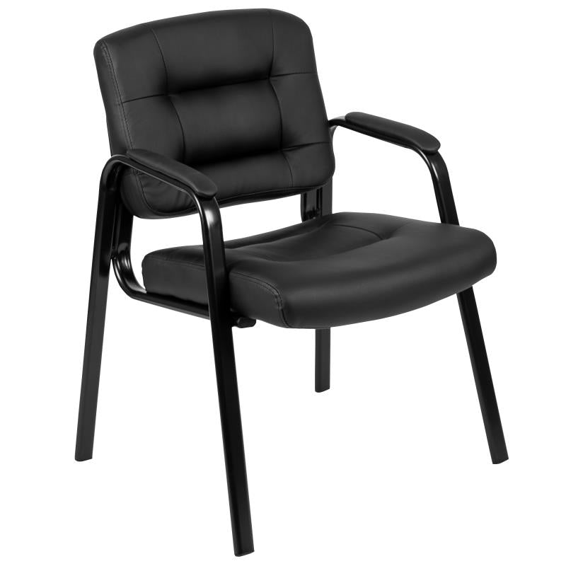 BIFMA Certified Black Leather Executive Reception Chair with Metal Frame - Premium Office Furniture for Reception Areas, Waiting Rooms & Conference Rooms