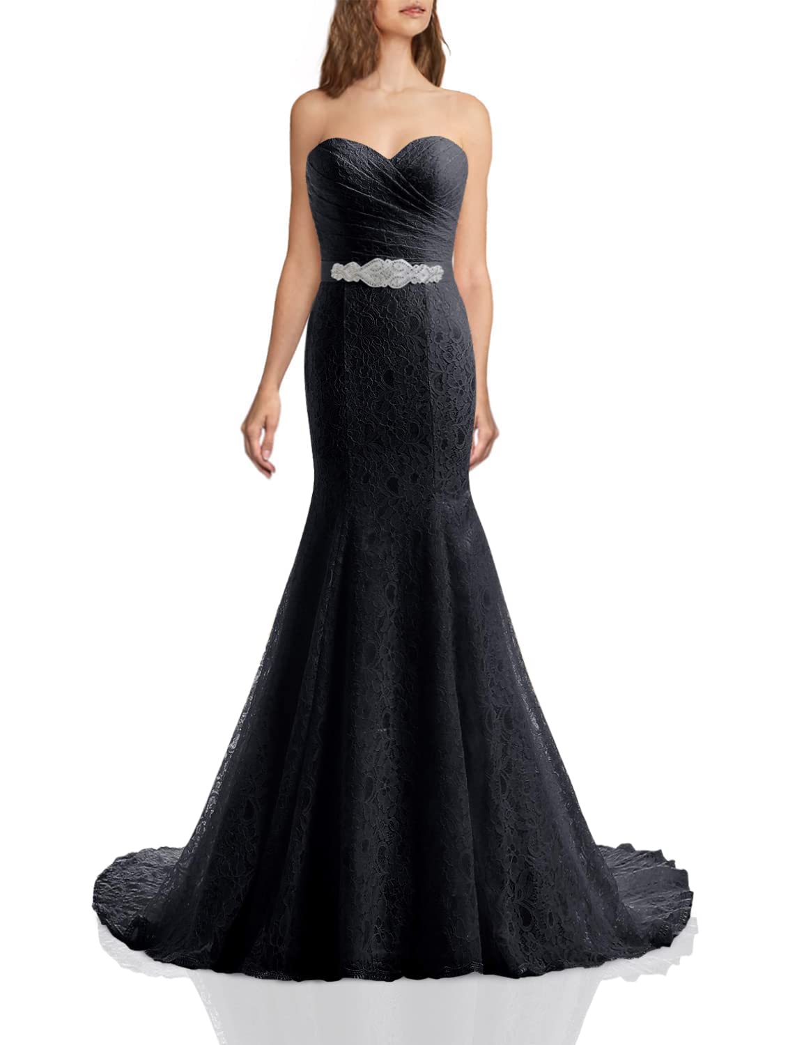 Elegant Lace Mermaid Wedding Dress for Women - A-Line Bridal Gown with Long Train for Beach, Church, and Formal Ceremonies