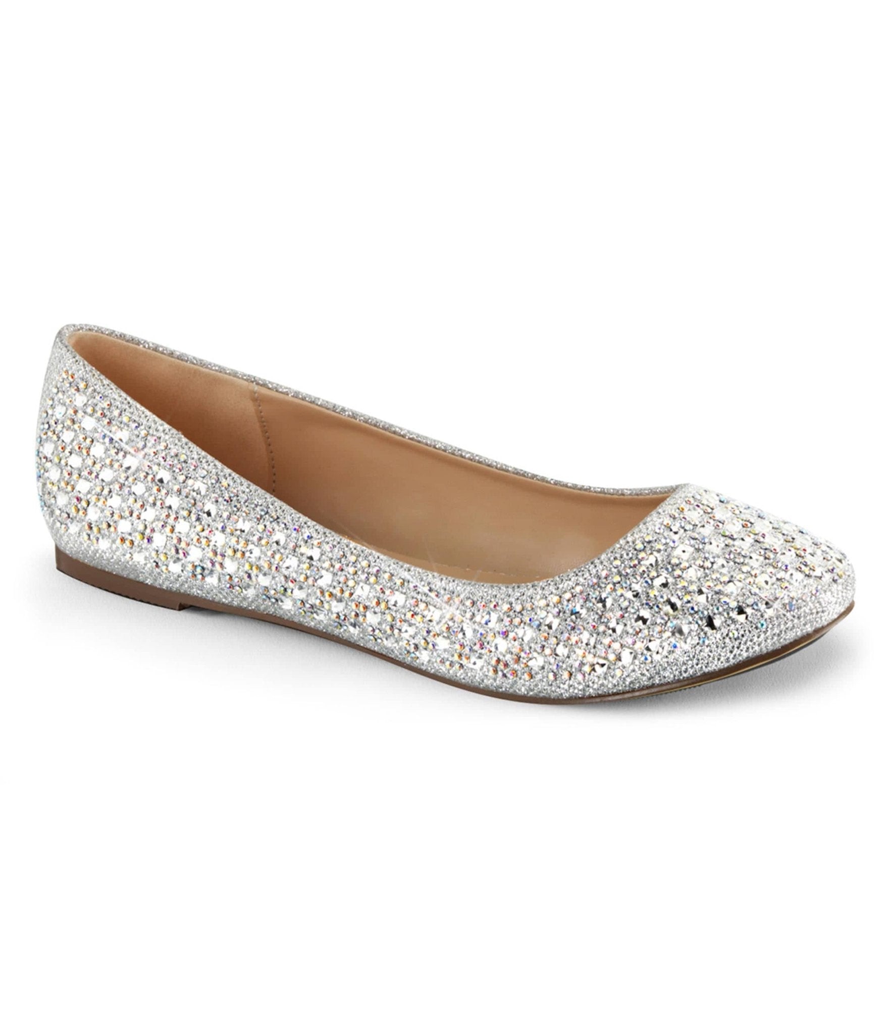Sparkling Silver Rhinestone Round Toe Ballet Flats - Comfortable Women's Dress Shoes for Wedding, Party & Evening Occasions