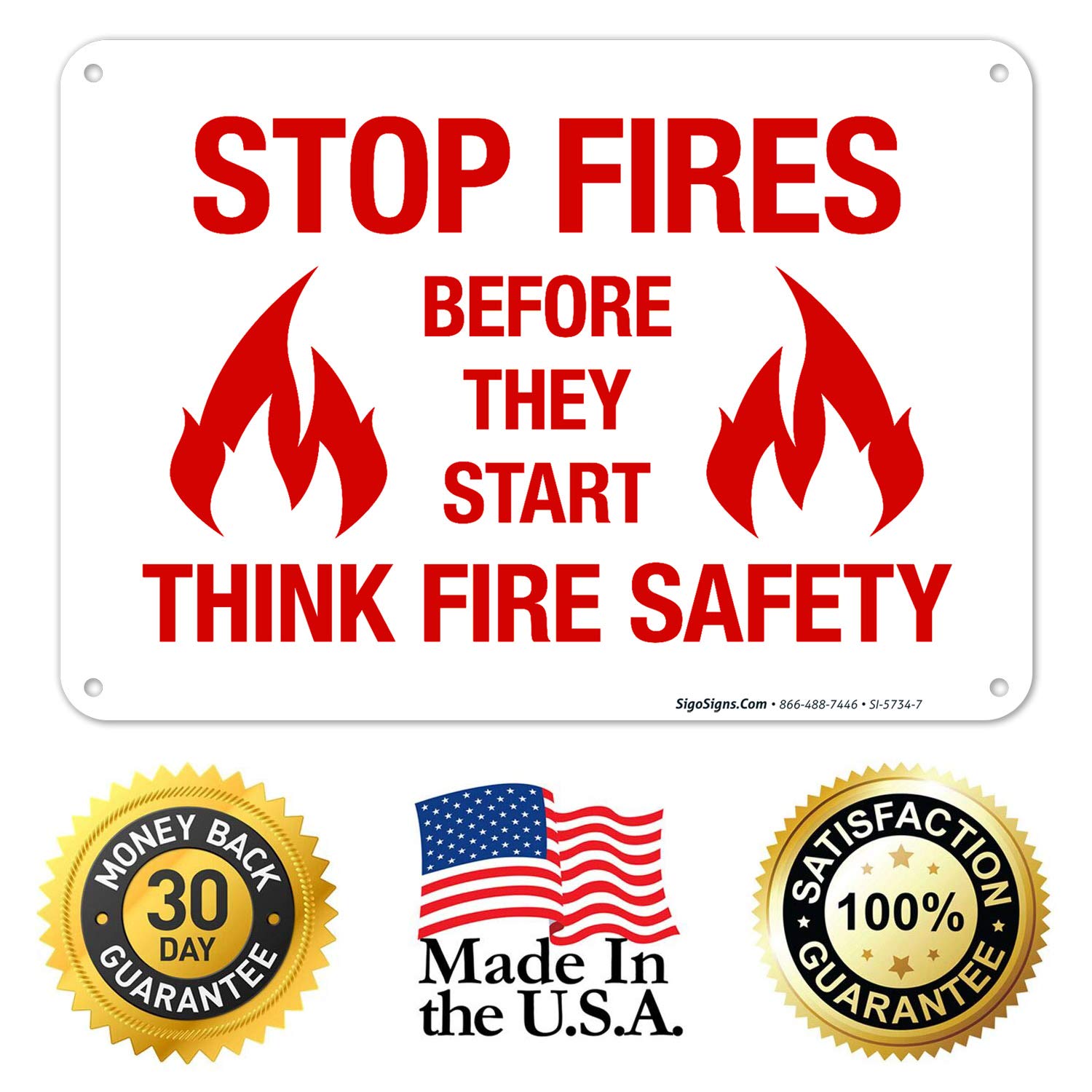 Fire Safety Sign - Stop Fires Before They Start | 10x7 Inch Rust-Free .040 Aluminum Sign | Fade-Resistant for Indoor & Outdoor Use | Made in USA | Perfect for Workplaces, Schools & Public Safety Areas