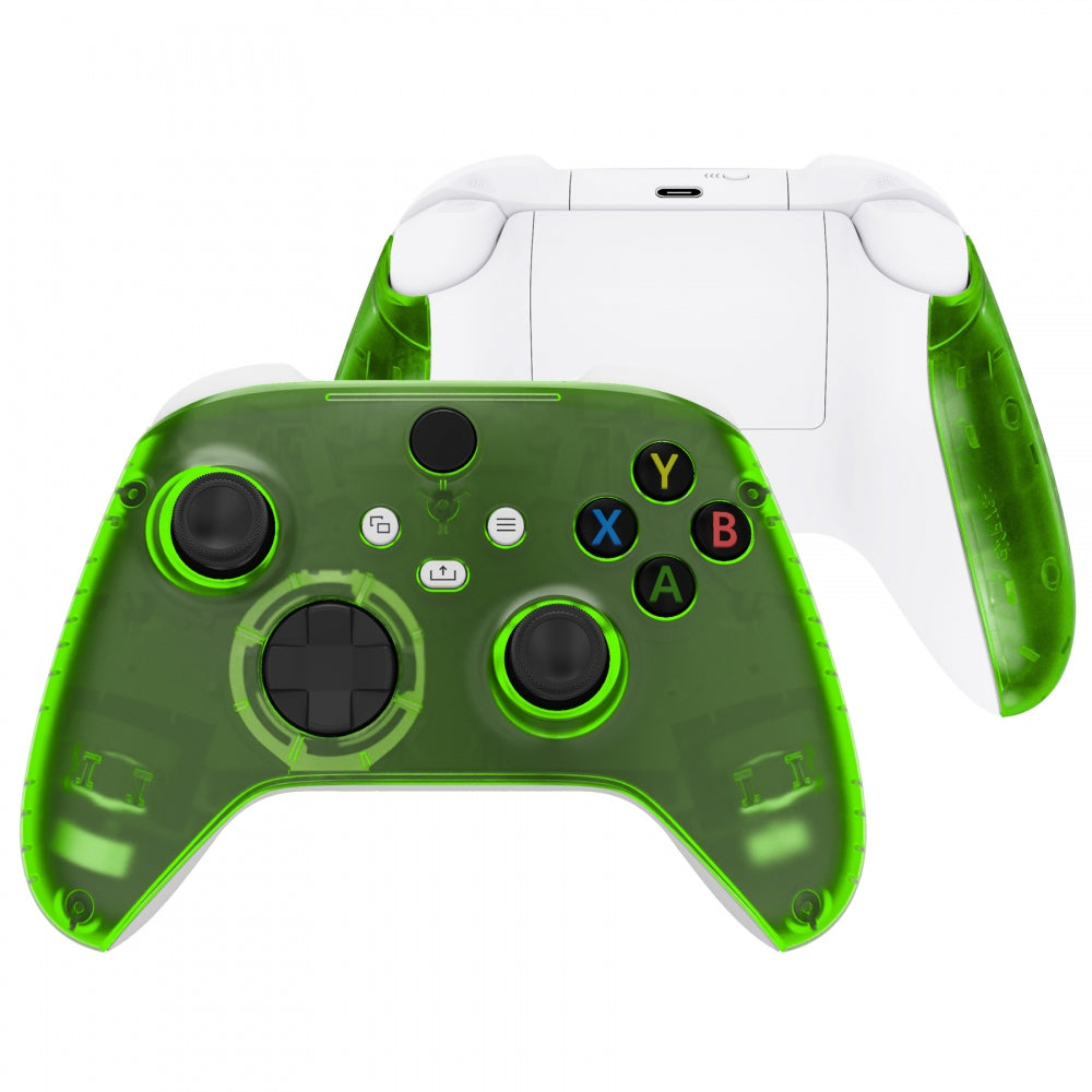 eXtremeRate Clear Green Replacement Shell & Side Rails for Xbox Series X/S Controller - Custom Front Housing Faceplate (Controller Not Included) - Perfect for Gaming, Modding & Customization
