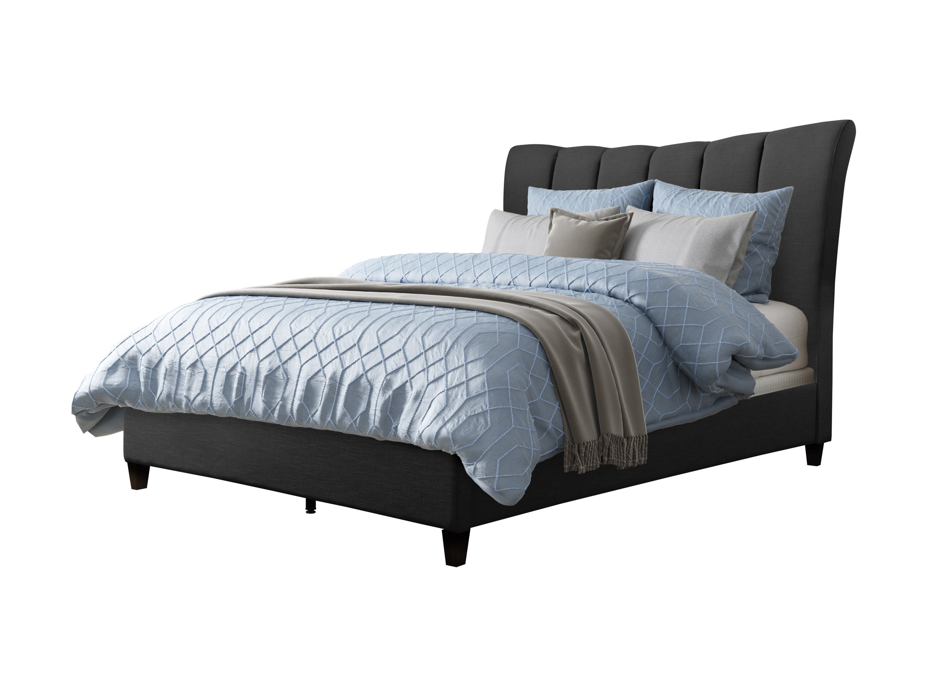 Channel Tufted Upholstered Bed Frame - Queen Size, Luxe Fabric Headboard, Sturdy Wooden Slat Support - Perfect for Master Bedroom, Guest Room & Modern Home Decor