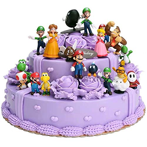 18-Piece Super Mario Bros Action Figures Set - Kids Toys, Cake Toppers & Playset for Birthday Party Decorations | Perfect for Mario-Themed Parties, Cake Decorating & Collectible Displays
