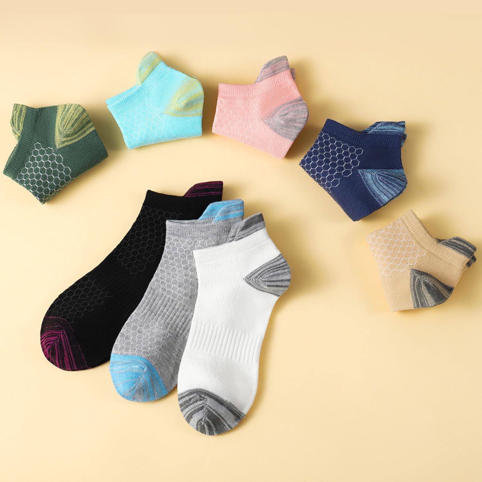 Honeysea 6 Pairs Women's Ankle Socks - Lightweight Breathable Quarter Athletic Running Socks with Non-Slip Grip for Workout, Yoga & Daily Wear