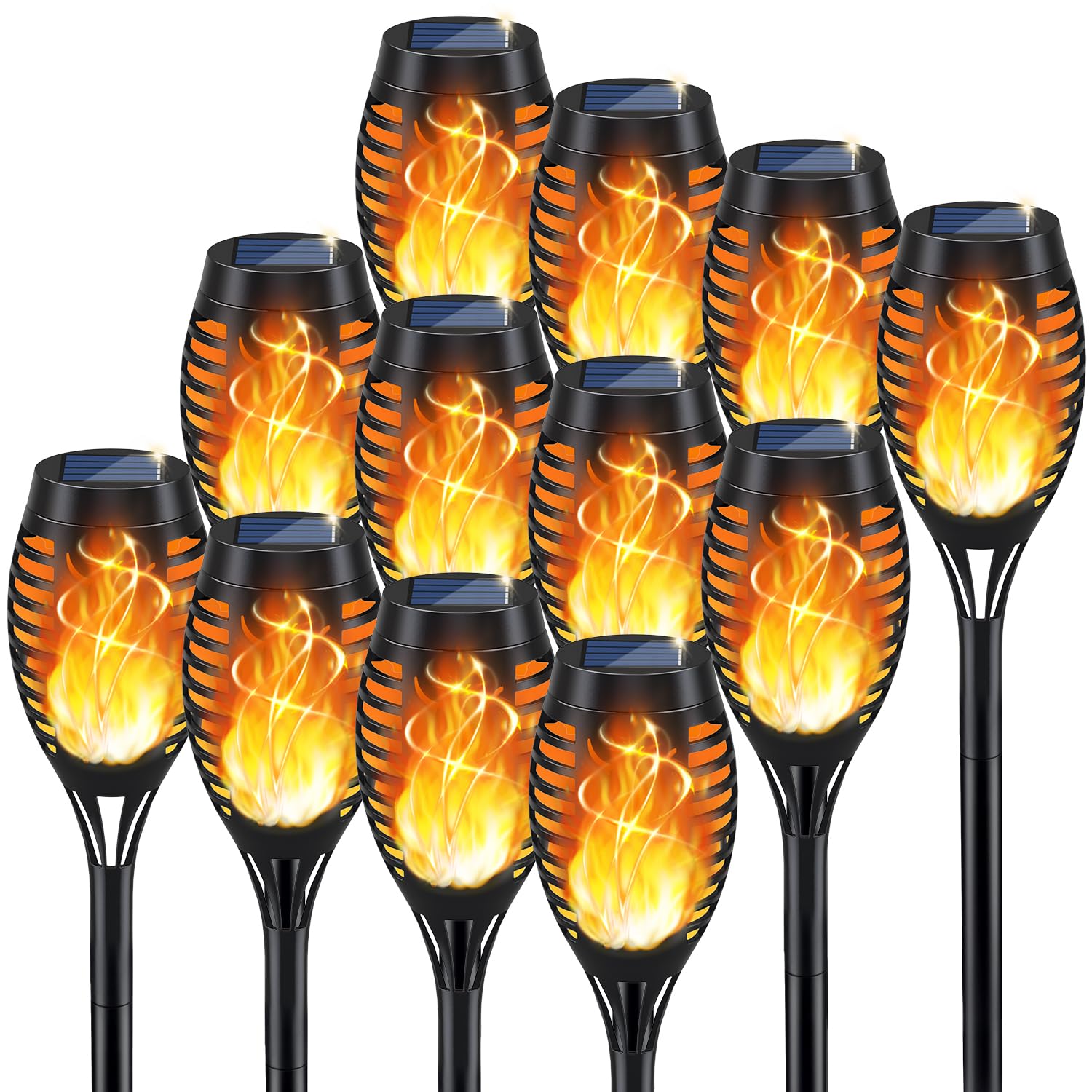 12 Pack Solar Torch Lights with Flickering Flame - Waterproof Outdoor Solar Lights for Yard, Garden, Patio Decor - Perfect for Backyard Parties, Pathway Lighting, and Outdoor Ambiance