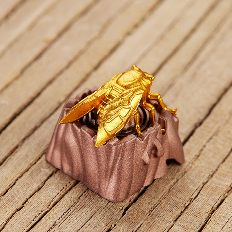 Premium Golden Cicada Aluminum Alloy Keycaps - Custom Translucent Metal Anode Keycaps for Mechanical Keyboards - Perfect for Gaming, Typing & Custom Keyboard Builds