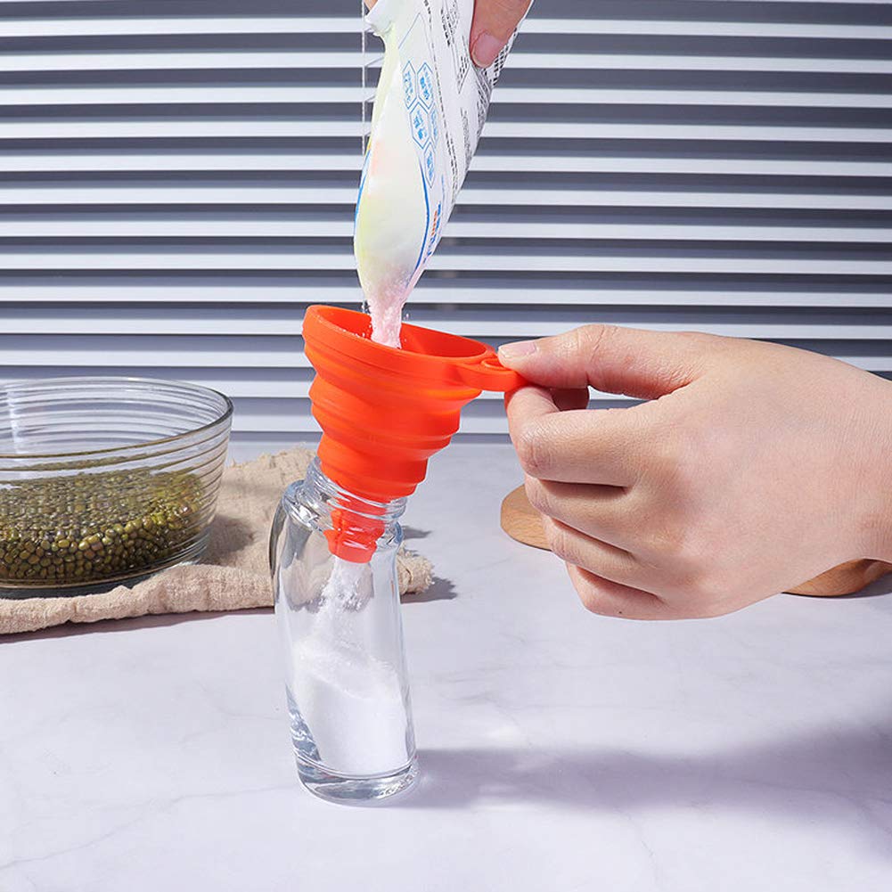 3 Pack Collapsible Silicone Kitchen Funnel - Food Grade for Water Bottles, Oil, Liquid & Powder Transfer - Portable & Space Saving (Red) - Perfect for Camping, Baking & DIY Projects