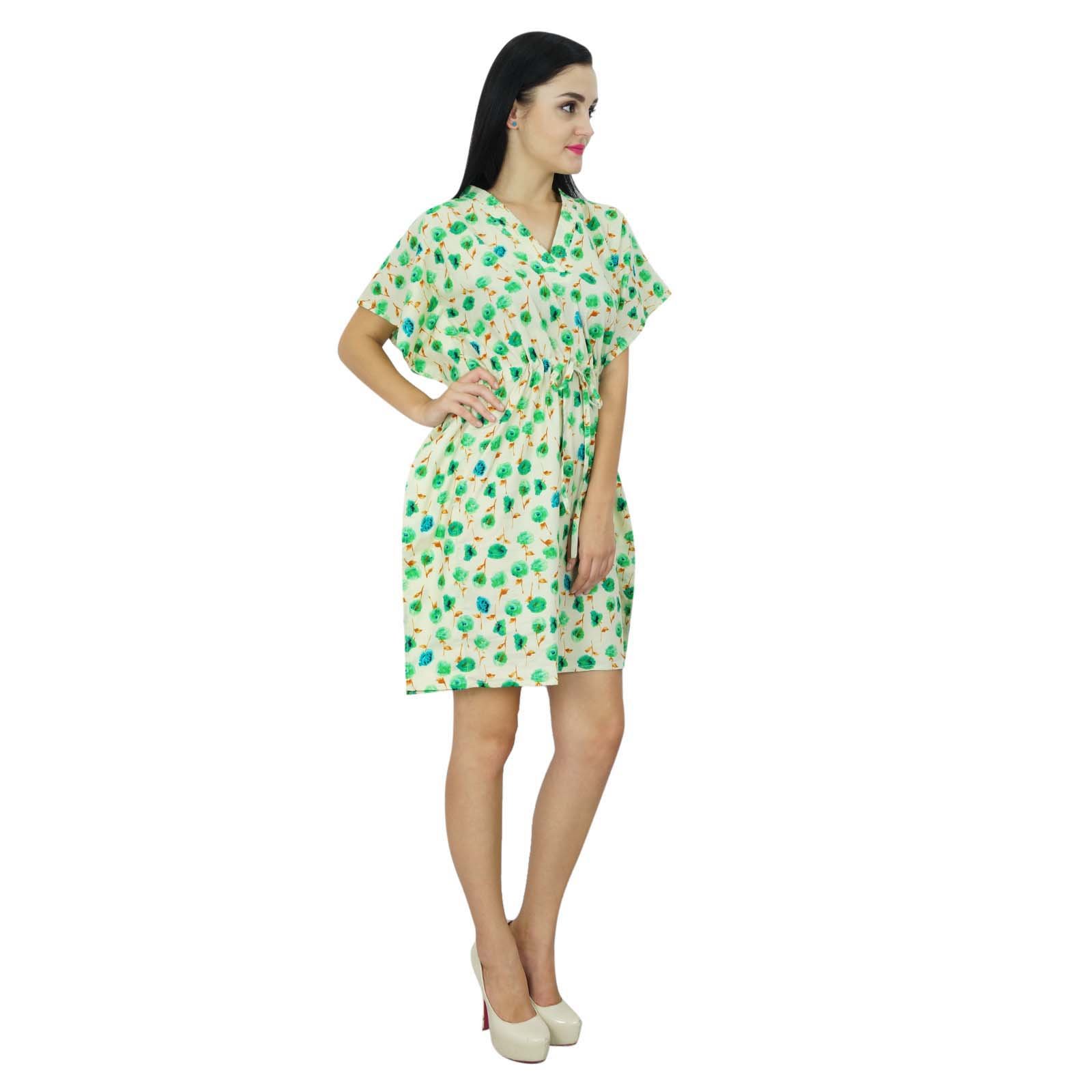 Bimba Women's Printed Mini Beach Kaftan Dress - Short Sleeve Tunic Cover Up for Summer, Swimwear, Pool Party & Vacation | Lightweight & Flowy Beachwear for Resort, Travel & Lounge