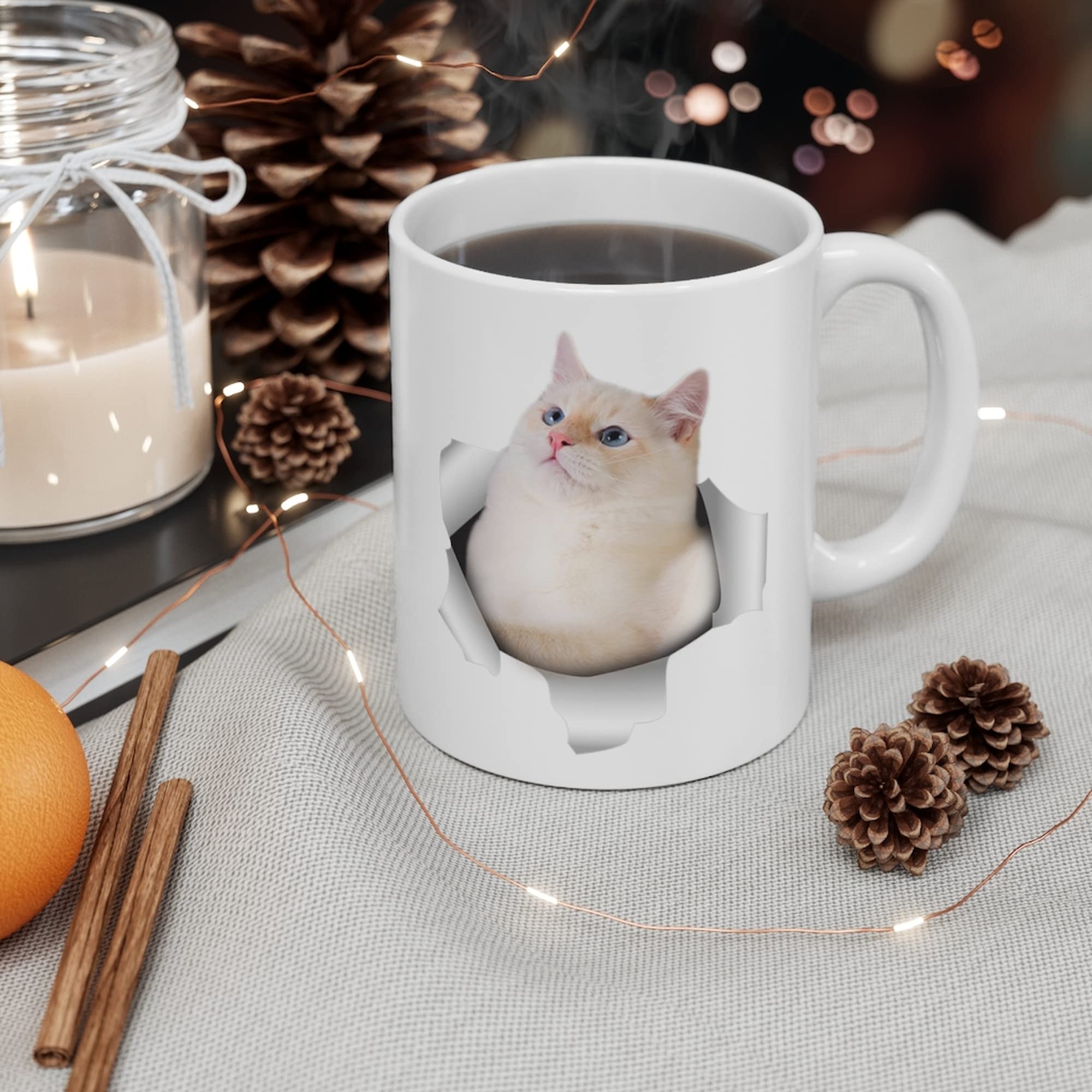 Siamese Cat Red Point Coffee Mug - 11oz White Ceramic Cup with Funny Design, Perfect Gift for Cat Lovers & Women - Christmas 2024 Present, Ideal for Home, Office & Coffee Breaks