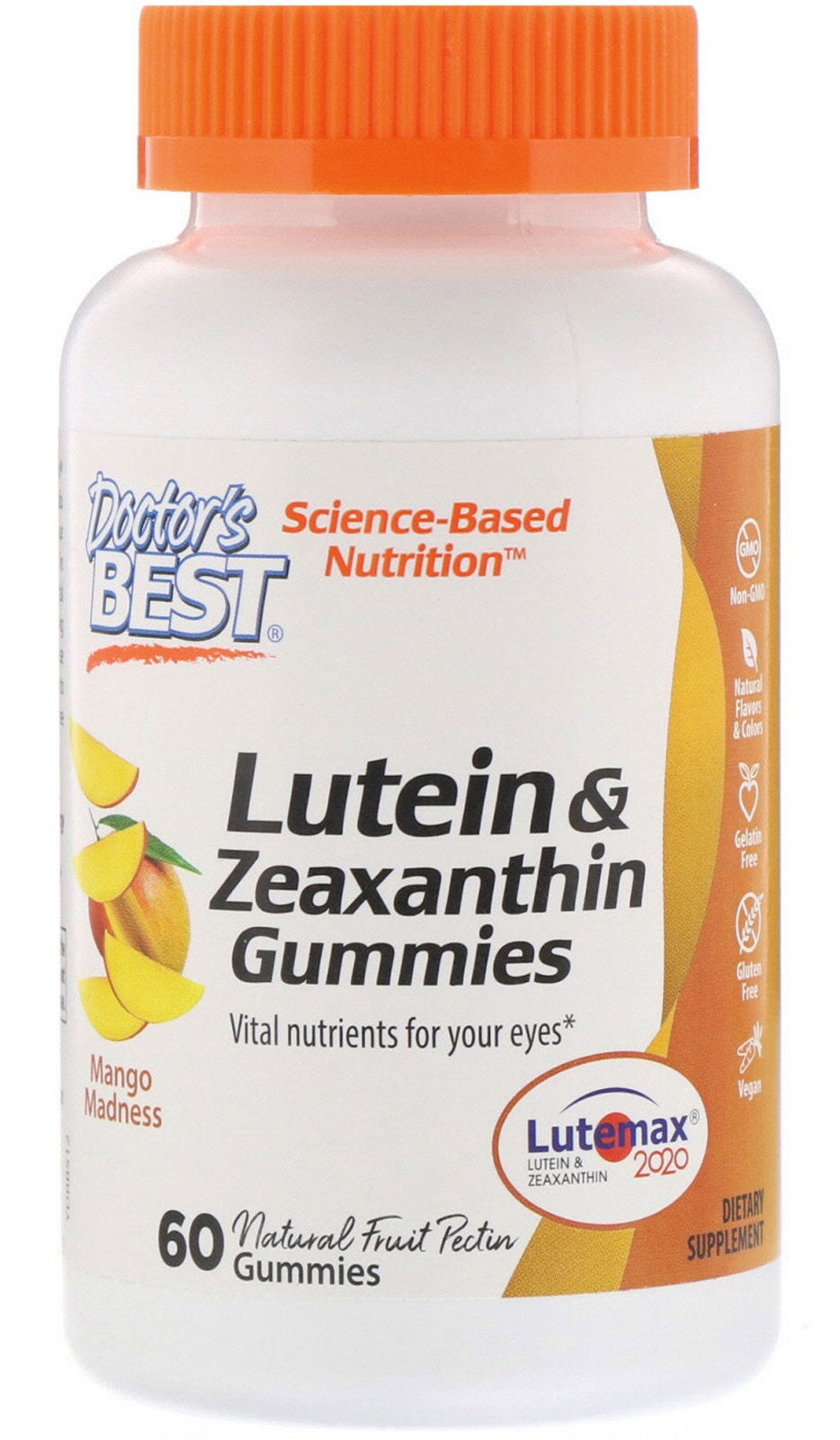 Doctor's Best Lutein & Zeaxanthin Gummies with Mango Flavor - 60 Count | Eye Health Supplement for Vision Support & Blue Light Protection | Perfect for Gamers, Office Workers & Digital Device Users