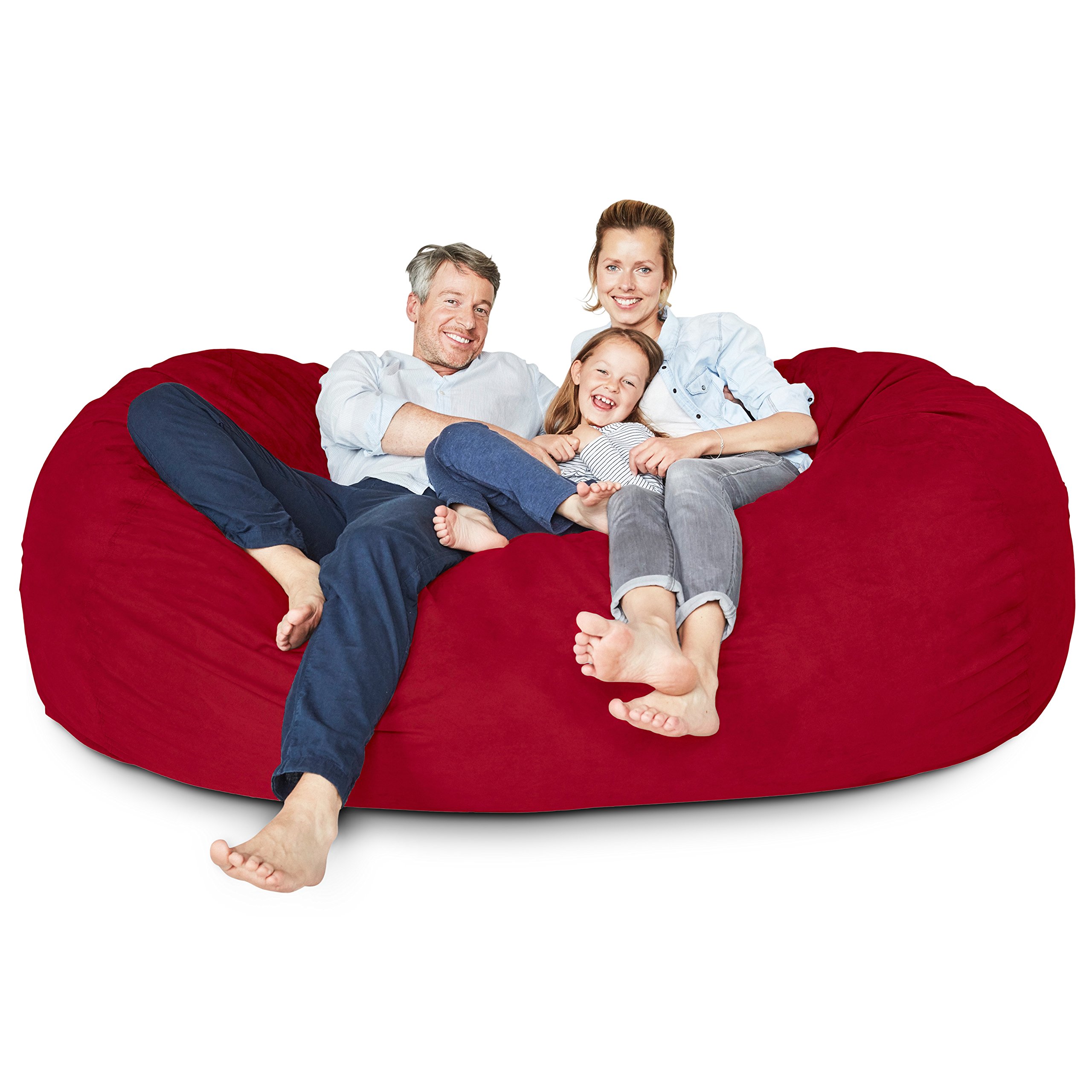 Lumaland 7ft Giant Bean Bag Chair - Ultra Soft Microsuede Cover with Foam Filling, Washable Jumbo Bean Bag Sofa for Kids, Teens & Adults - Perfect for Dorm Rooms, Living Rooms, Game Rooms & Movie Nights (Red)