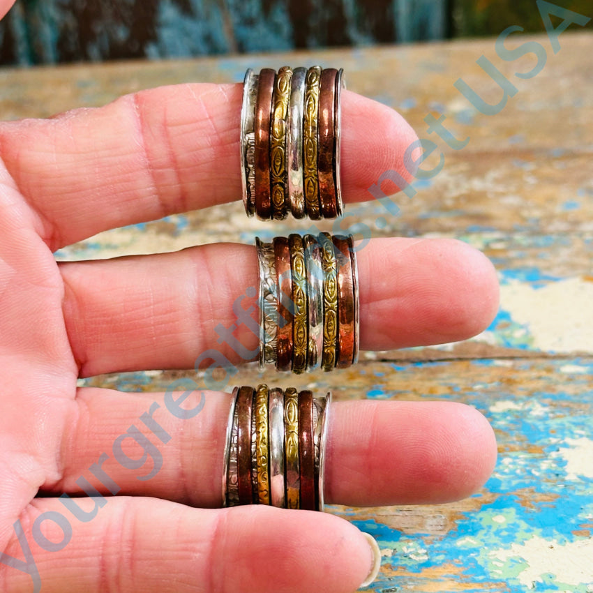 Sterling Silver Brass Copper Wide Band Spinner Ring for Men & Women - Stress Relief & Anxiety Fidget Jewelry - Perfect for Meditation, Focus & Relaxation