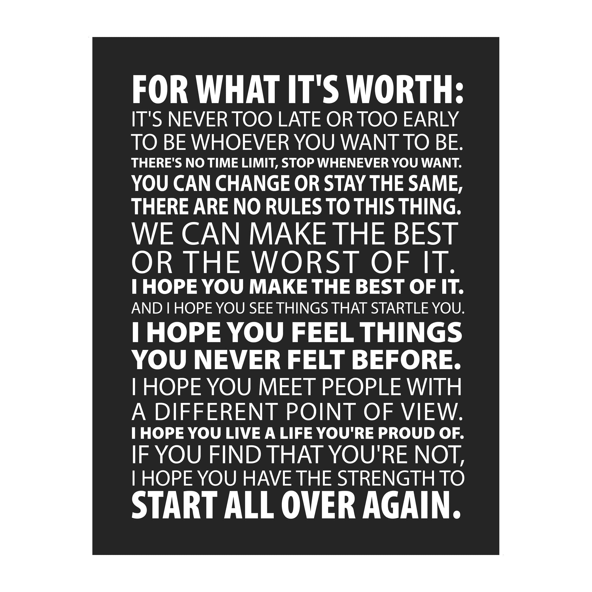 Never Too Late Motivational Quotes Wall Art - Inspirational Typographic Print for Home, Office, School & Gym Decor - Unframed 11x14