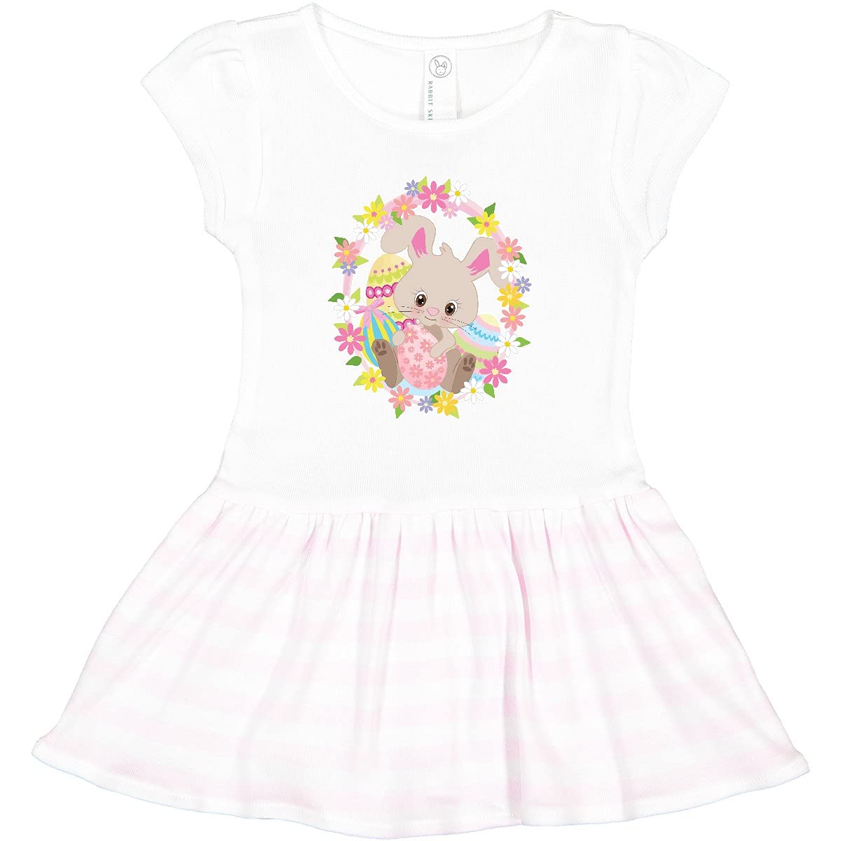 Inktastic Easter Bunny with Flowers and Easter Eggs Toddler Dress - Cute Spring Outfit for Girls, Easter Sunday Church, Egg Hunt & Family Photos