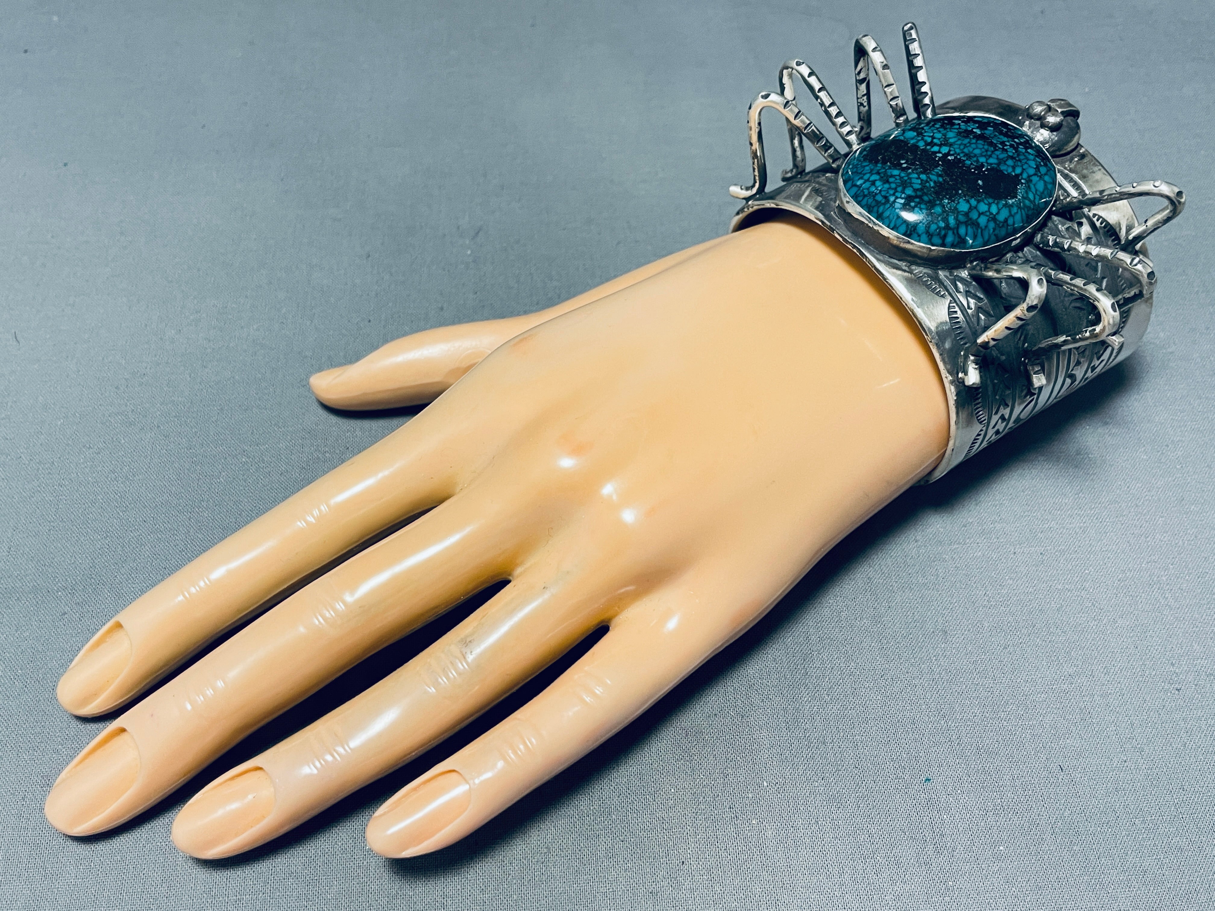 200 Gram Spider Native American Navajo Turquoise Sterling Silver Bracelet