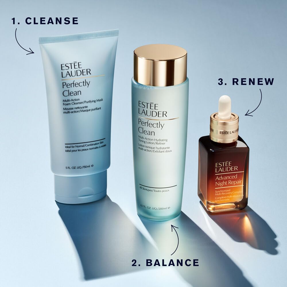 Estée Lauder Perfectly Clean Multi-Action Hydrating & Exfoliating Toner | Alcohol-Free Face Lotion for Dry & Sensitive Skin | 6.7 Fl Oz | Daily Skincare Routine, Pre-Makeup Prep & Pore Refining Treatment