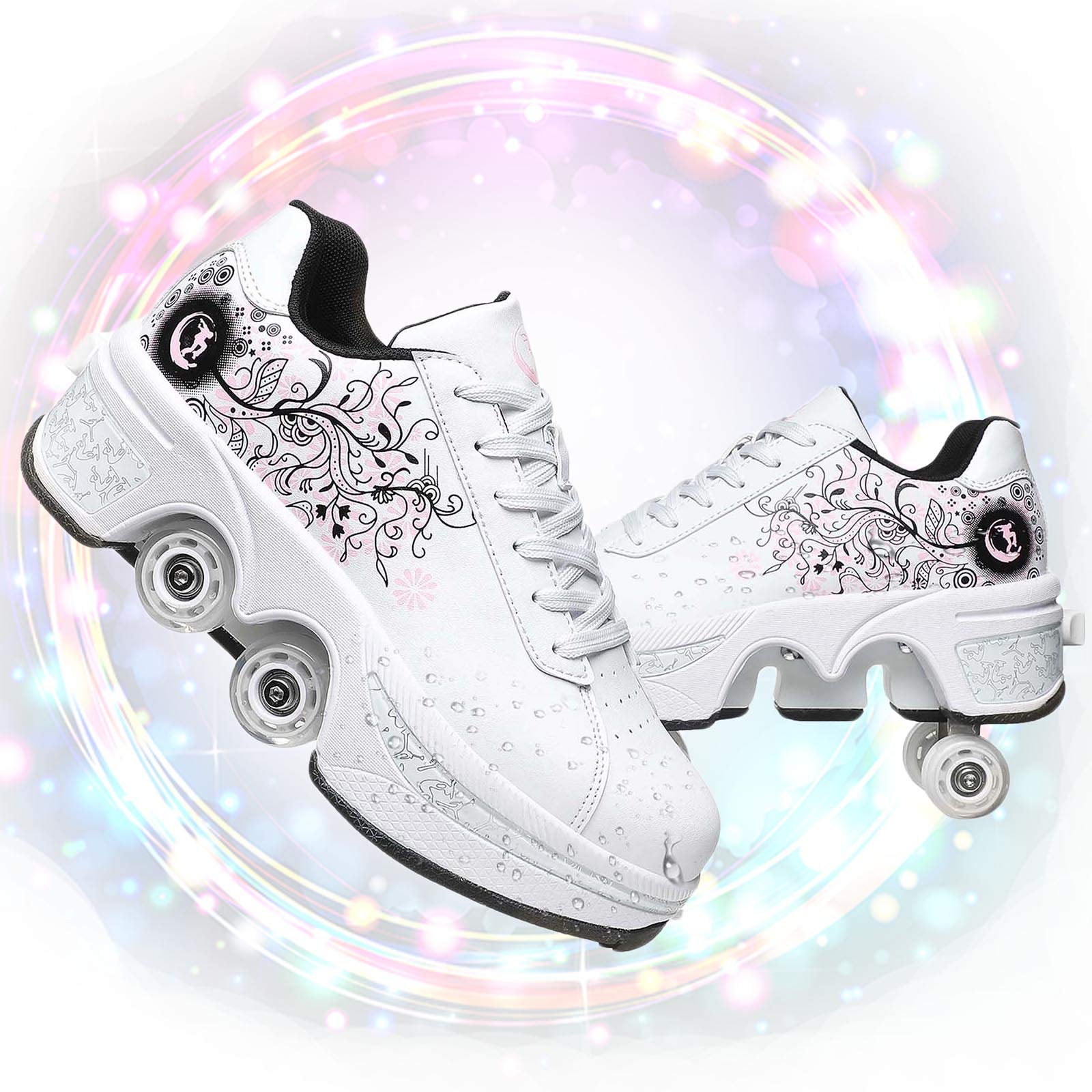 YUNWANG Retractable Roller Shoes - Convertible Skating Shoes for Kids & Teens | Outdoor Skates with Wheels for Boys & Girls | Perfect for Parkour, Playground & Street Skating