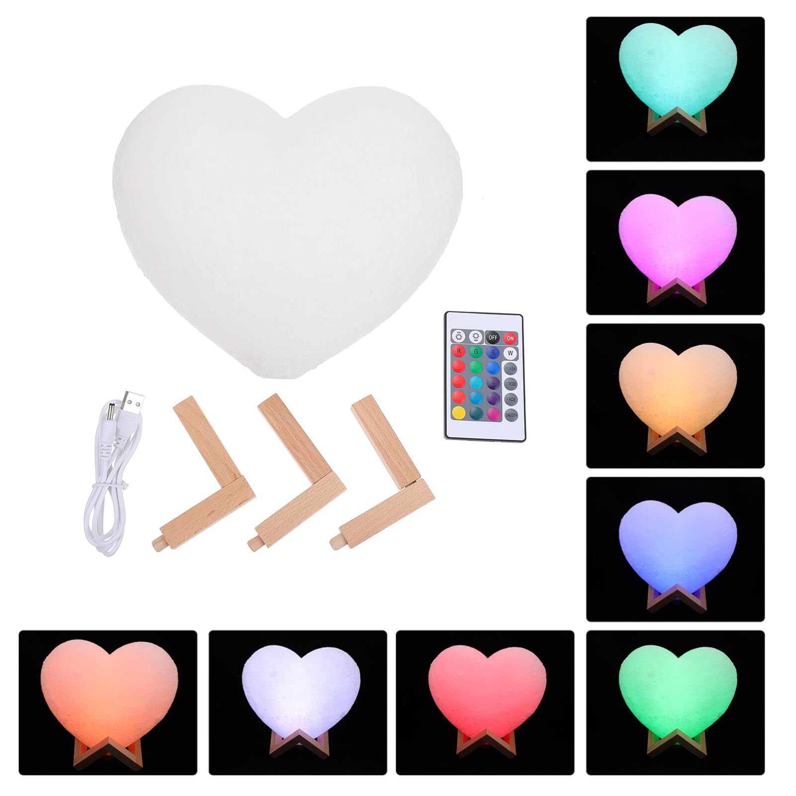 Rechargeable Heart Shaped Moon Lamp - 7.87 Inch LED Night Light with Remote Control & USB Charging | Romantic Gift for Valentine's Day, Anniversary, Birthday | Bedroom Decor, Nursery Light, Wedding Gift
