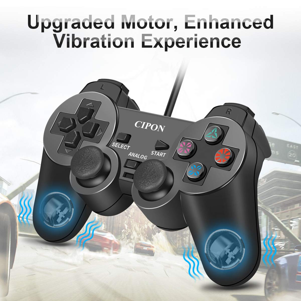 Cipon Wired PS2 Controller - Black Gamepad with 71 Inch Cable for PlayStation 2 Console | Perfect for Retro Gaming, Fighting Games & Multiplayer Sessions