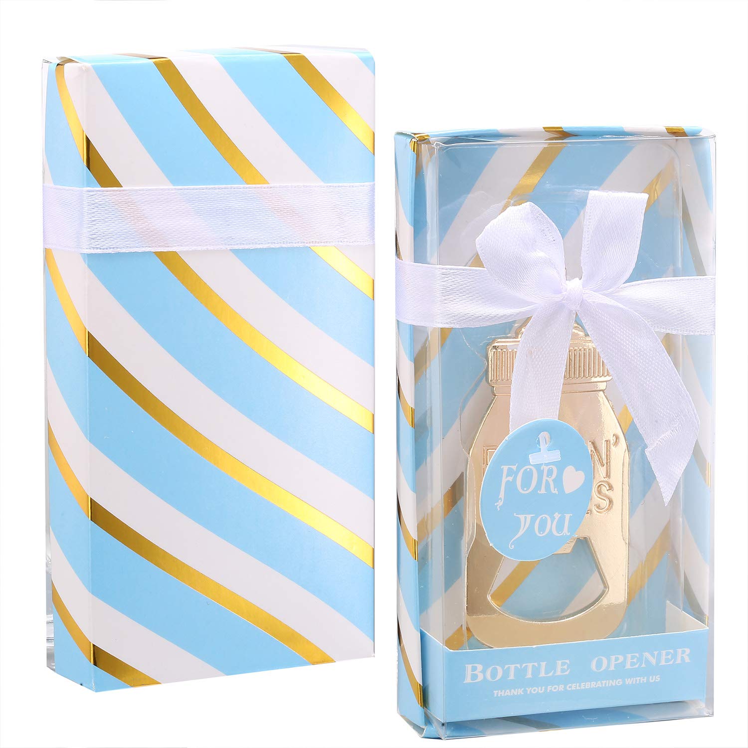 16-Pack Baby Bottle Shaped Openers - Fun Baby Shower Party Favors, Wedding Guest Gifts & Kids Birthday Souvenirs (Blue) - Perfect for Newborn Celebrations, Bridal Showers & Family Events