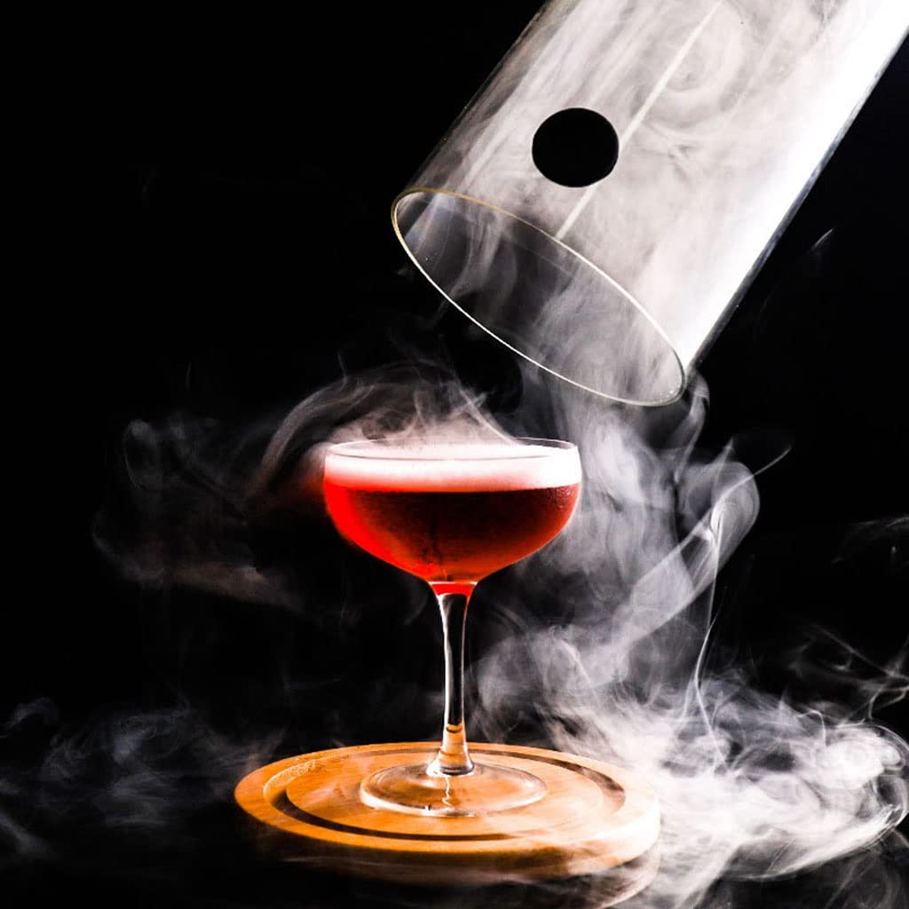 Premium 12.2cm PC Dome Cloche with Wooden Base - Smoke Infuser Cover for Plates, Bowls & Glasses - Ideal for Cocktail Smoking, Food Presentation & Kitchen Display
