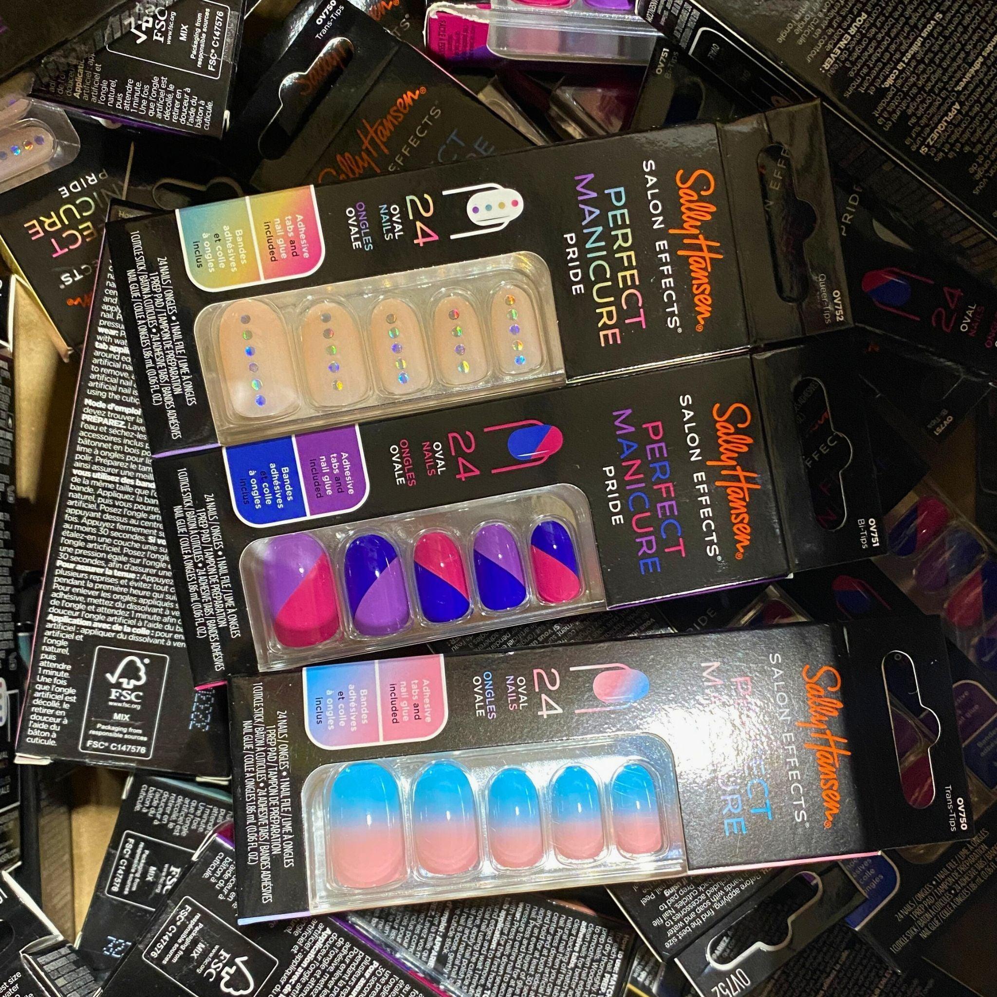 Sally Hansen Salon Effects Perfect Manicure Pride 24 Oval Nails - 0.06 FL OZ (100 Pcs) - Long-Lasting Press-On Nails for Home & Salon Manicure | Perfect for Parties, Weddings & Special Occasions