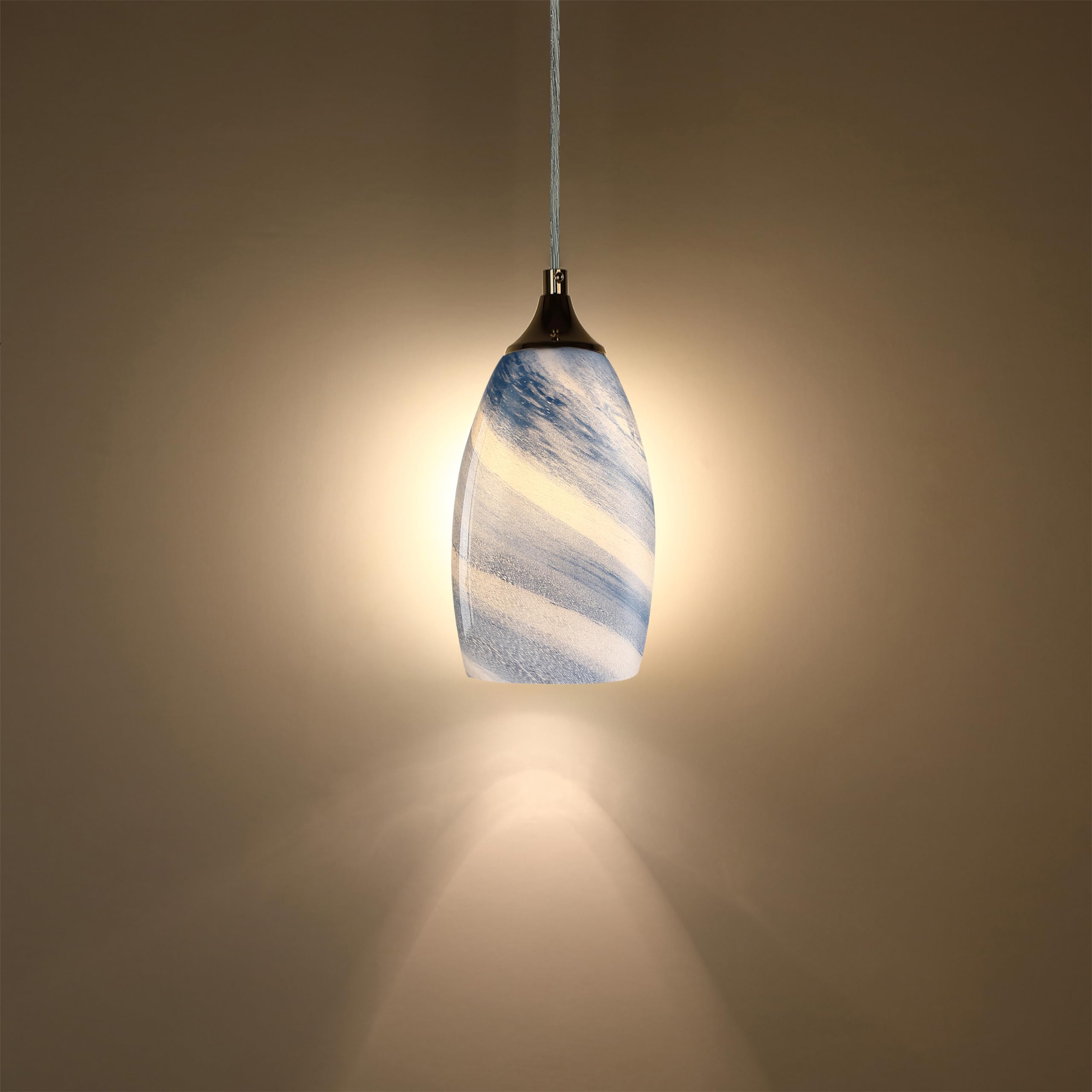 3 Pack 4.65 Inch Handblown Art Glass Lamp Shades - Grey Blue Oval Replacement Shades for Kitchen Island Pendant, Ceiling Chandelier & Light Fixtures | Perfect for Dining Room, Bedroom & Home Decor Lighting