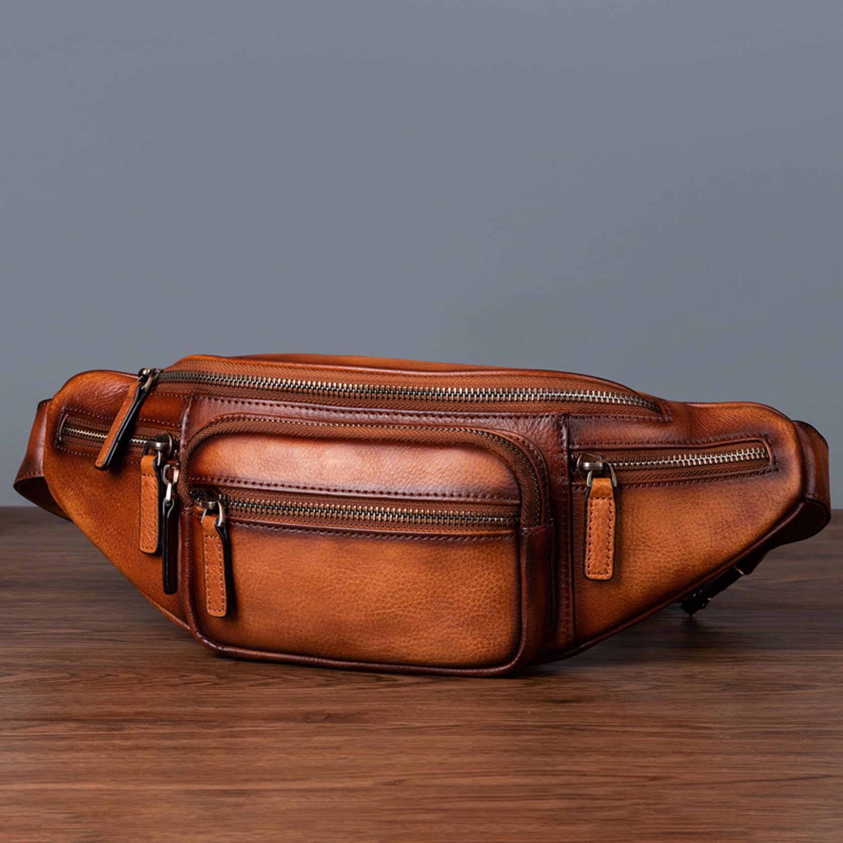 Genuine Leather Waist Pack for Men & Women - Crossbody Fanny Pack with Multiple Pockets - Travel, Hiking & Everyday Use (Brown)