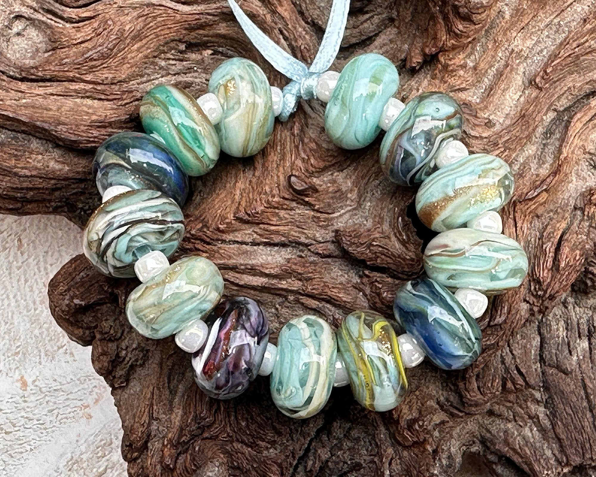 13pcs Turquoise Shimmer Lampwork Glass Beads for Jewelry Making - DIY Bracelet, Necklace Craft Supplies - Perfect for Boho, Handmade Accessories