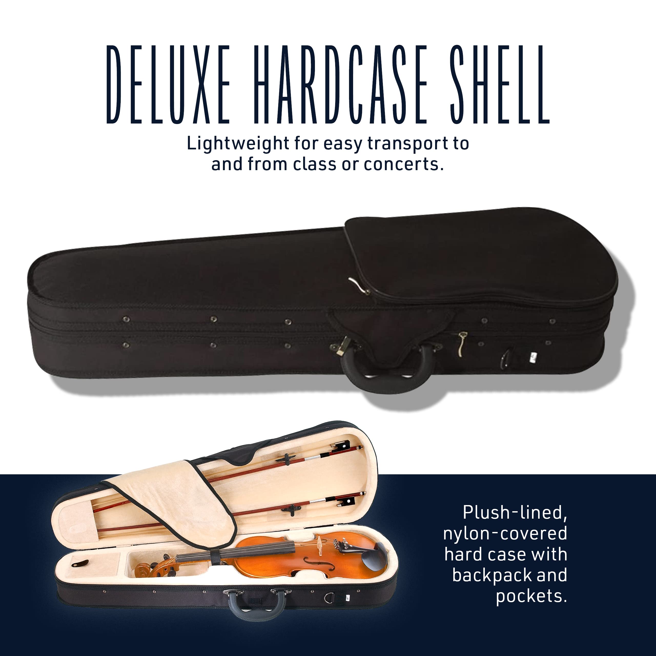 Premium CVN-300 3/4 Size Solid Ebony Wood Violin with D'Addario Prelude Strings - Perfect for Students, Beginners & Intermediate Players - Ideal for Practice, Performances & Music Classes