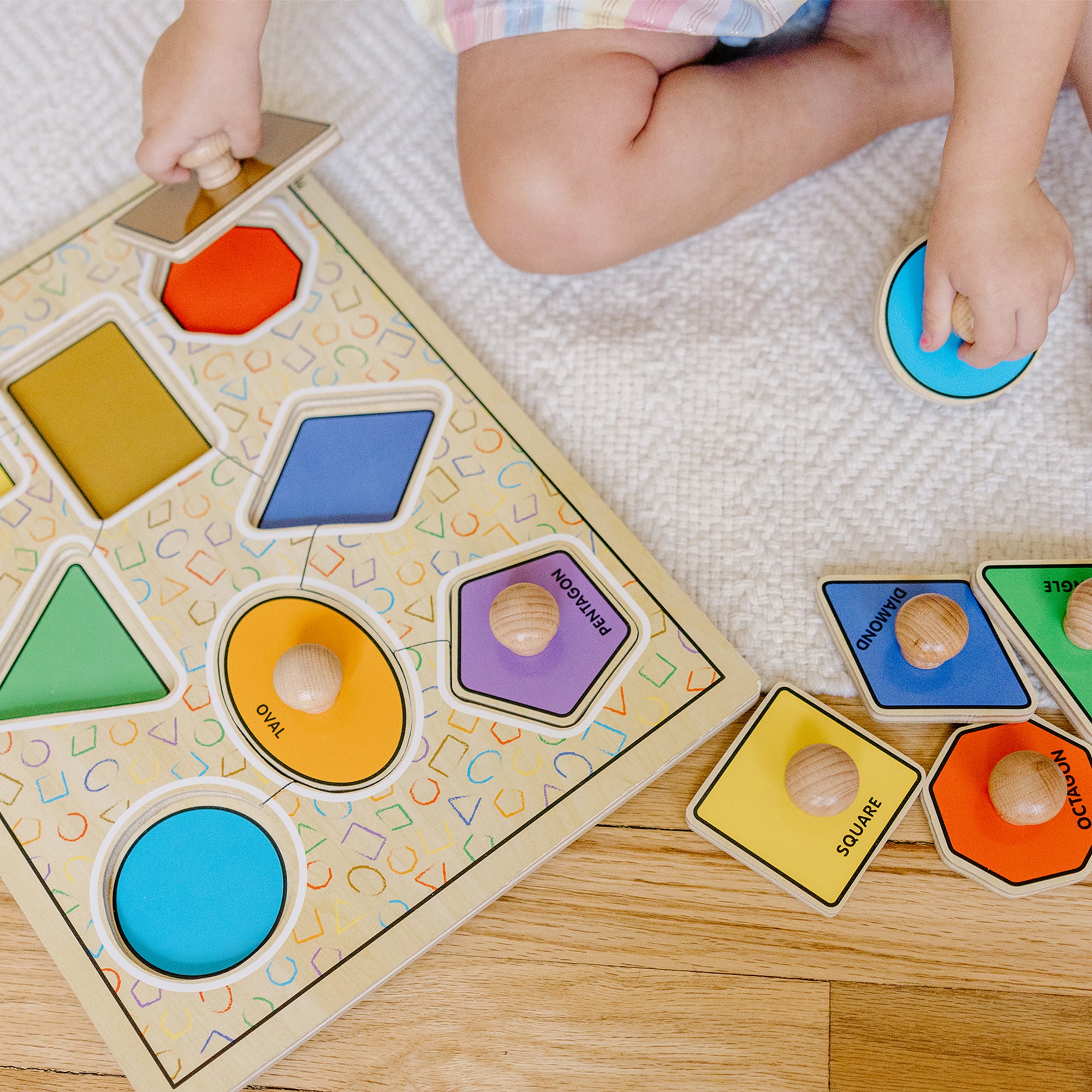 Geometric Shapes Deluxe Jumbo Peg Puzzle - 8 Piece Wooden Toddler Learning Toy for Shape Recognition & Fine Motor Skills | Preschool Classroom, Montessori, Homeschool Educational Activity