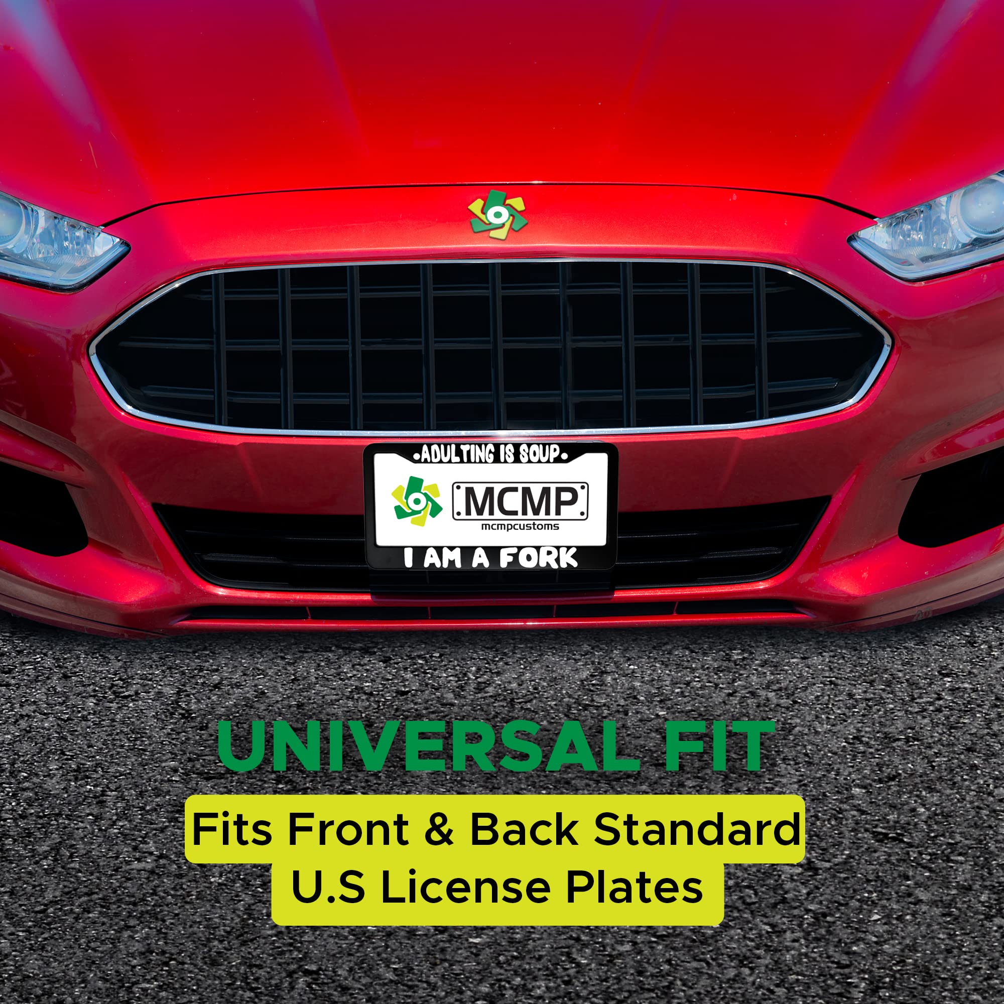 MCMP Funny Aluminum Car License Plate Frame - 'Adulting Is Soup, I Am A Fork' Novelty Design for Cars, Trucks & SUVs - Perfect Gift for College Graduates & Office Workers