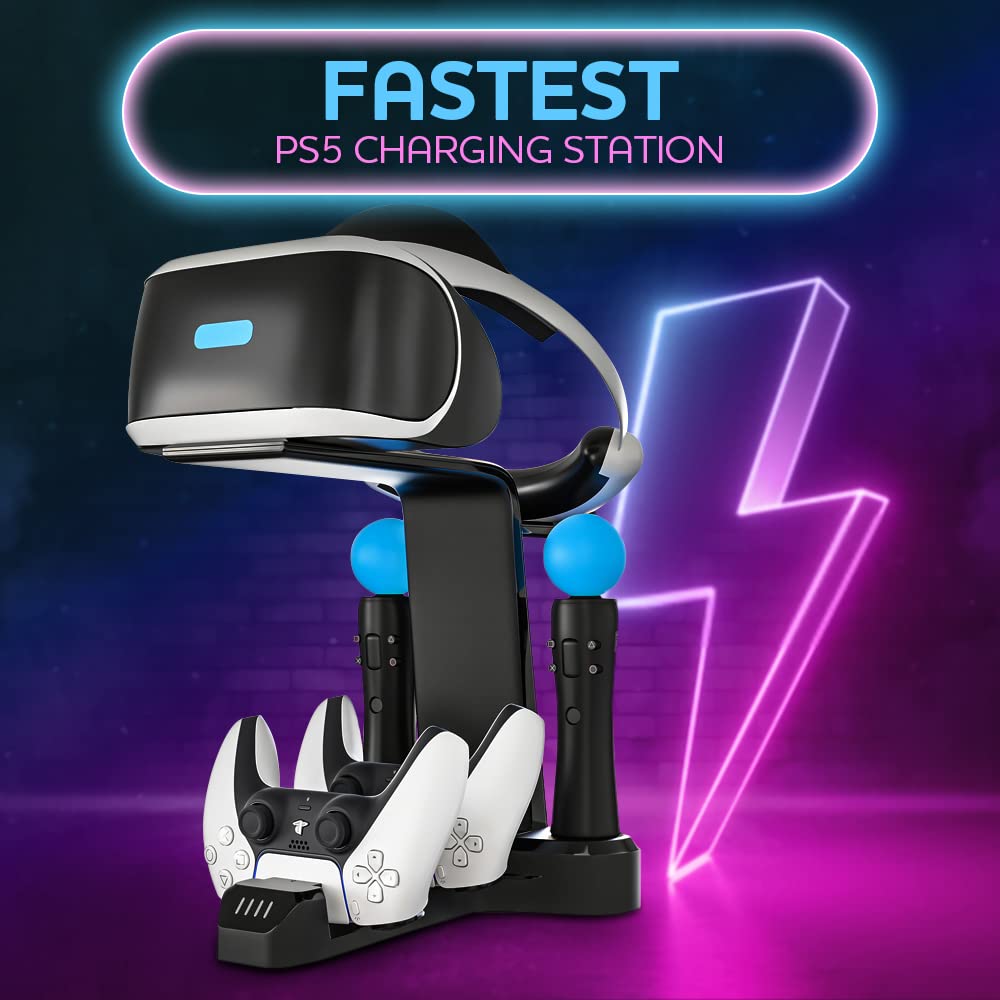Skywin VR Charging Stand for PS5 - Organize & Charge PSVR Headset & Controllers | Perfect VR Gaming Setup Accessory for Home Entertainment & Display